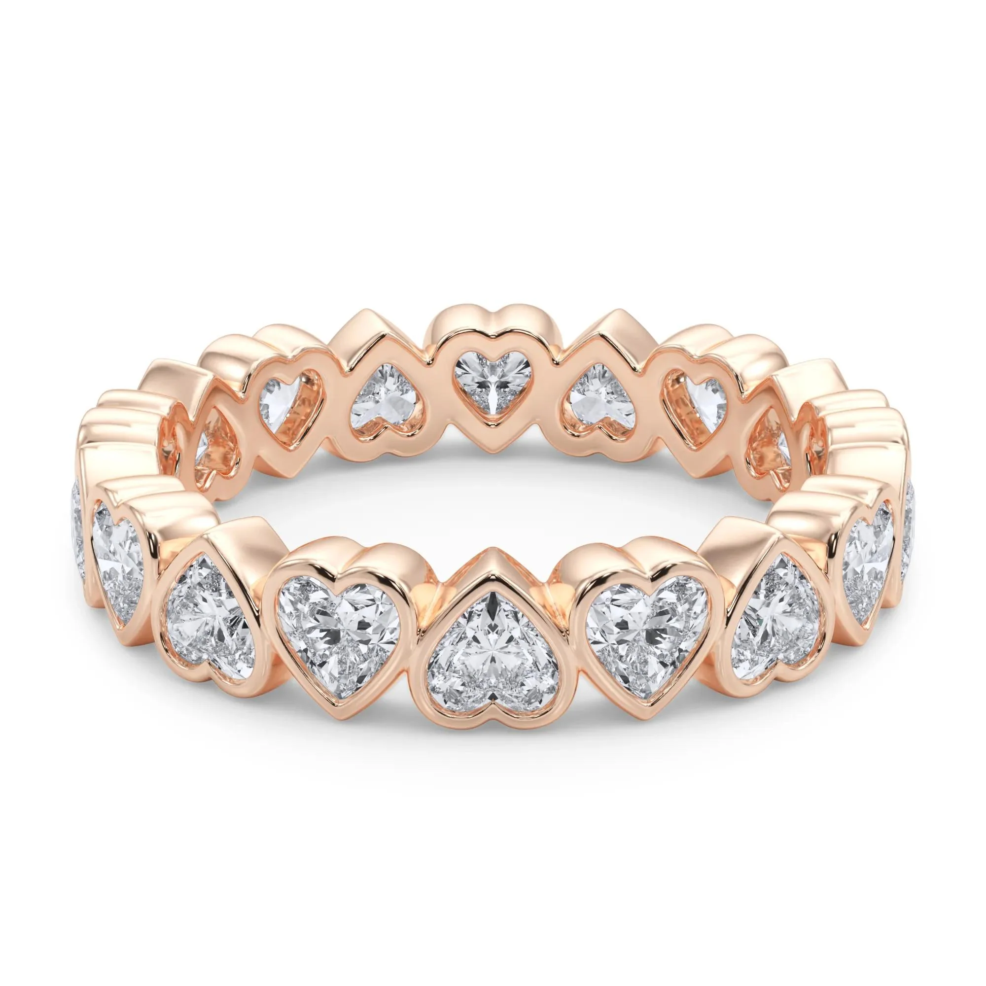 2 CT. Tw. Lab Grown Diamond Heart Bezel Eternity Band Ring 14K Rose Gold Size 4 2.5mm - Image 4
