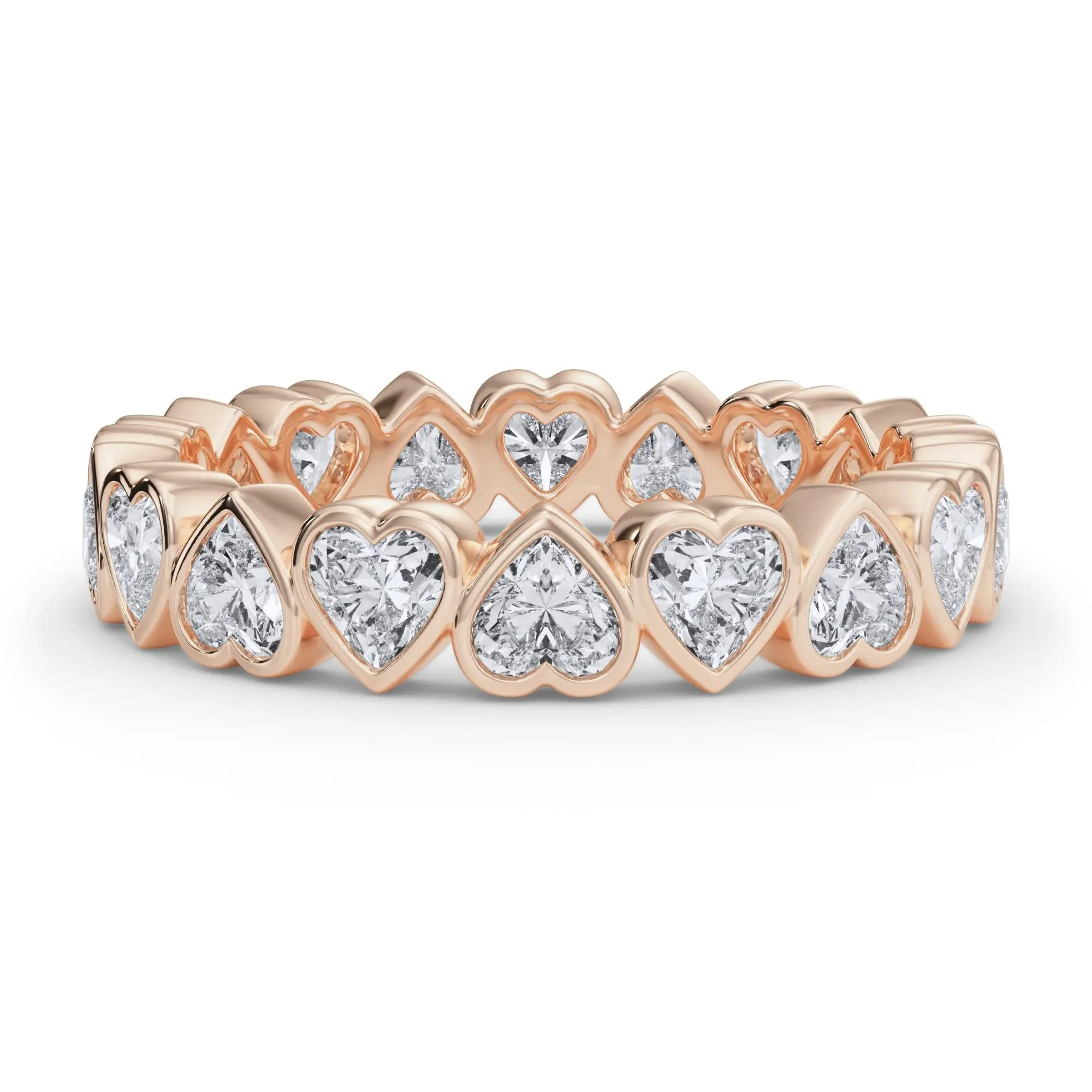 2 CT. Tw. Lab Grown Diamond Heart Bezel Eternity Band Ring 14K Rose Gold Size 8 2.5mm