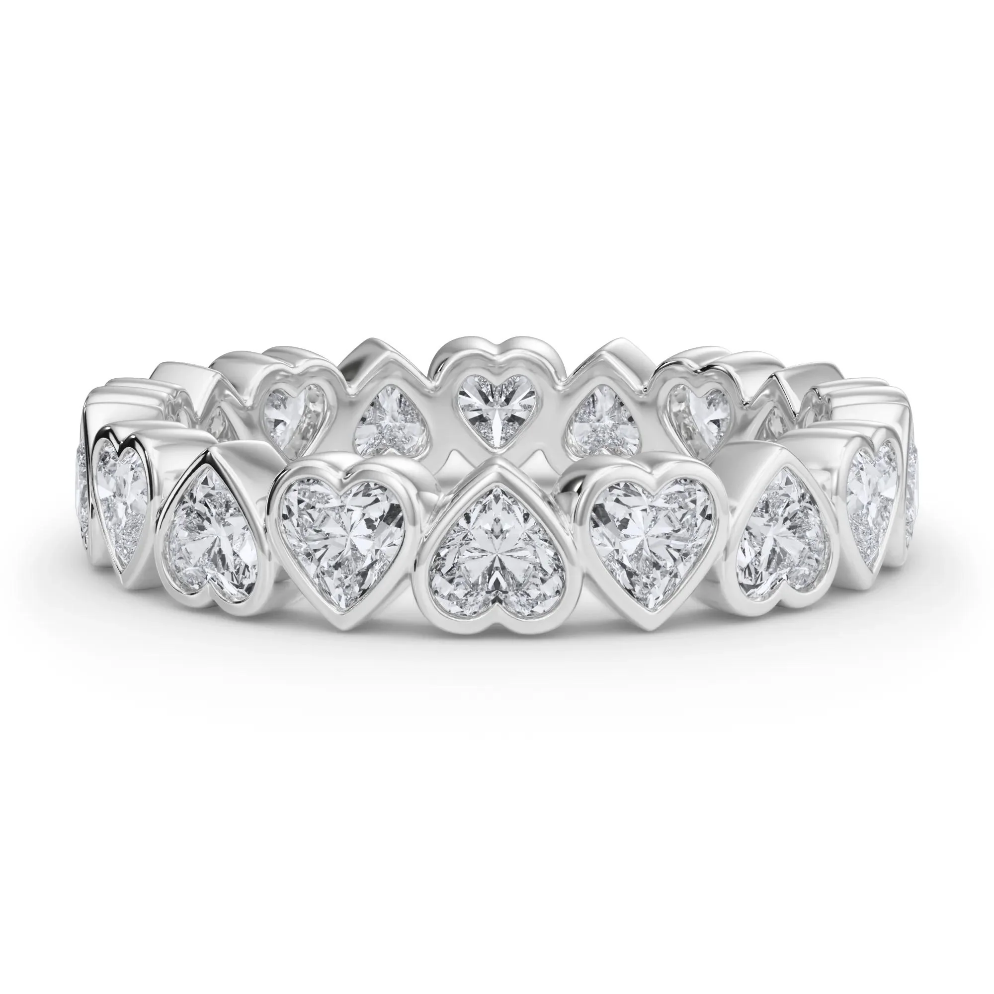 2 CT. Tw. Lab Grown Diamond Heart Bezel Eternity Band Ring Platinum White Size 8 2.5mm