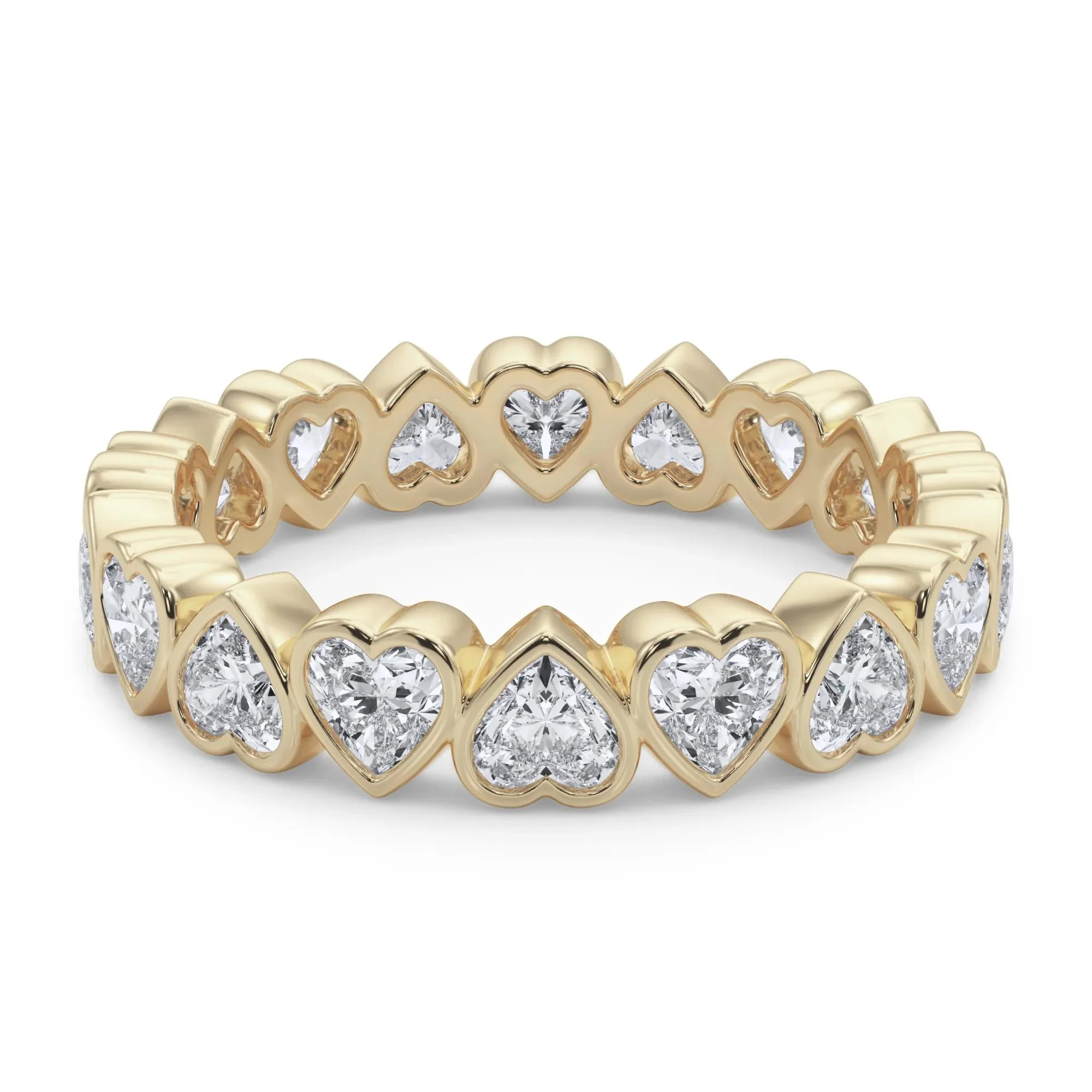 2 CT. Tw. Lab Grown Diamond Heart Bezel Eternity Band Ring 14K Yellow Gold Size 4.5 2.5mm - Image 4