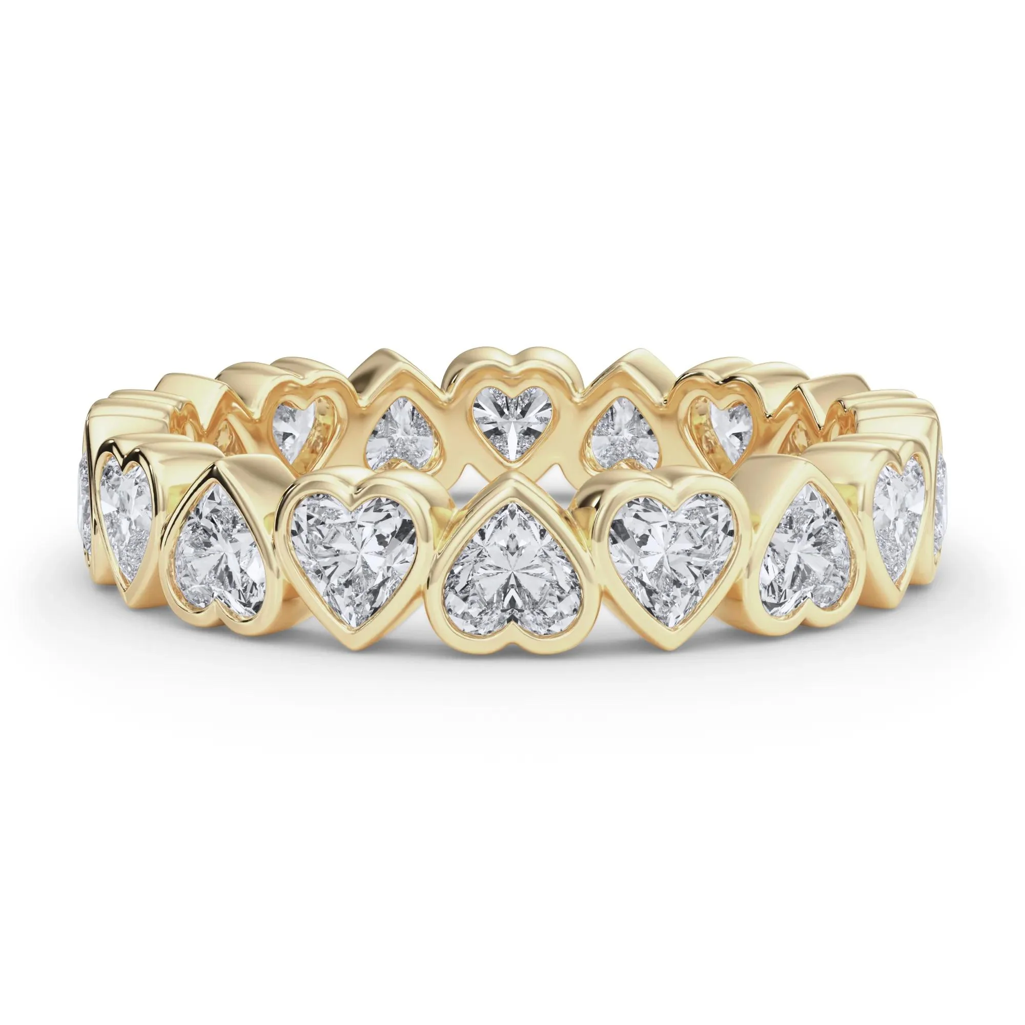 2 CT. Tw. Lab Grown Diamond Heart Bezel Eternity Band Ring 14K Yellow Gold Size 9 2.5mm