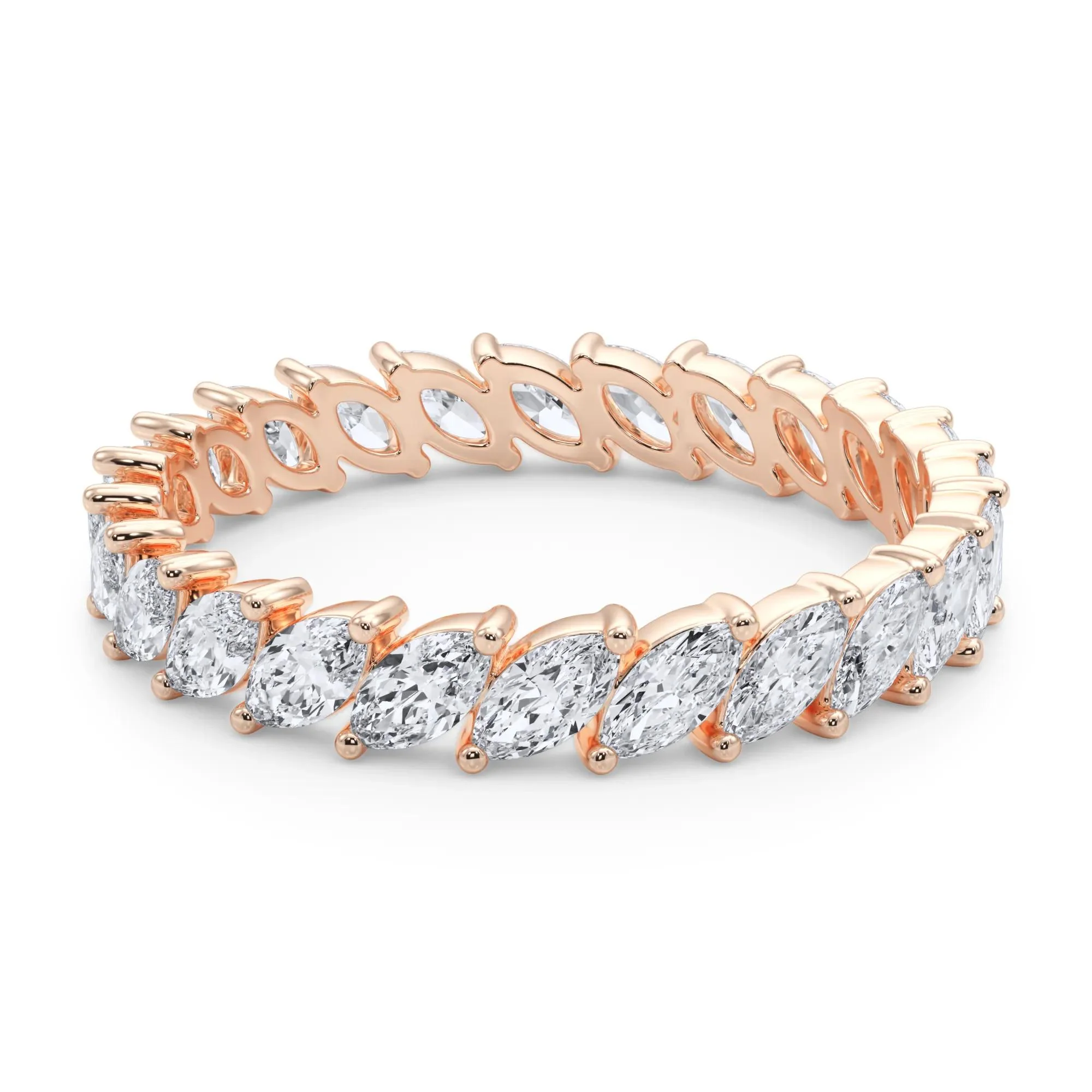 2 CT. Tw. Lab Grown Diamond Marquise Slant Eternity Band Ring 14K Rose Gold Size 8 4mm - Image 4