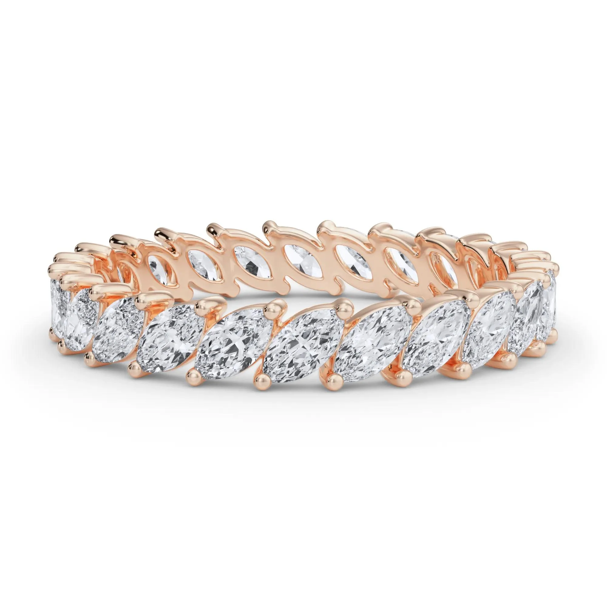 2 CT. Tw. Lab Grown Diamond Marquise Slant Eternity Band Ring 14K Rose Gold Size 9 4mm