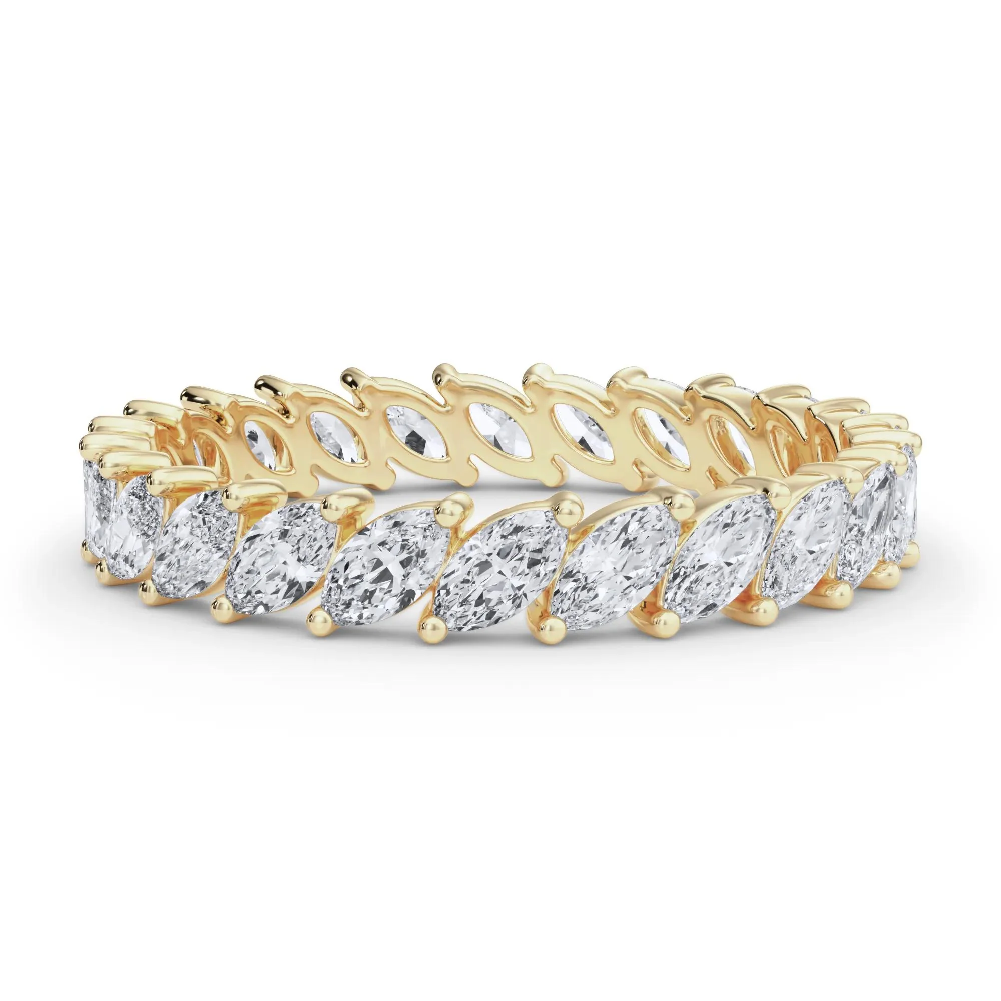 2 CT. Tw. Lab Grown Diamond Marquise Slant Eternity Band Ring 14K Yellow Gold Size 4 4mm