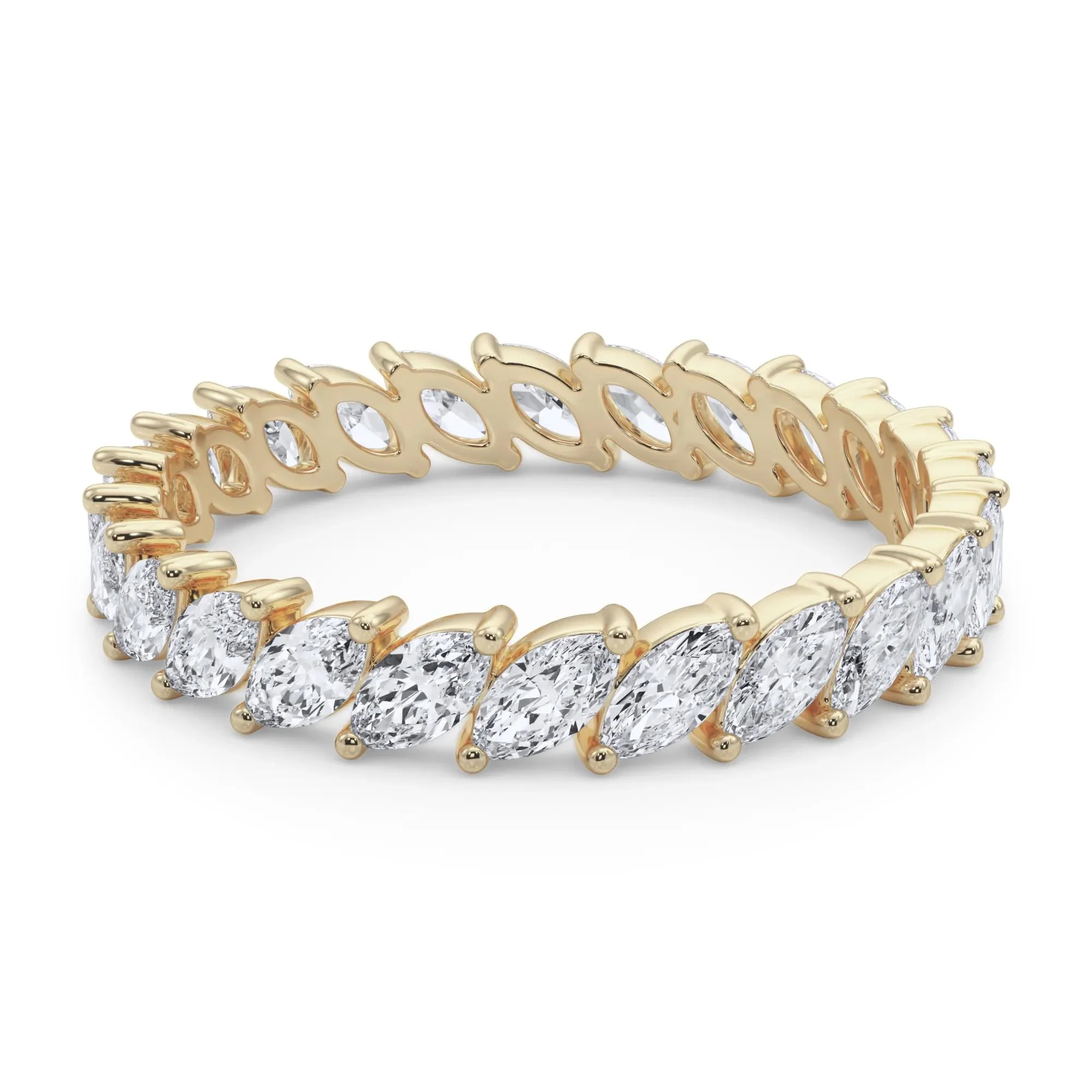 2 CT. Tw. Lab Grown Diamond Marquise Slant Eternity Band Ring 14K Yellow Gold Size 8.5 4mm - Image 4