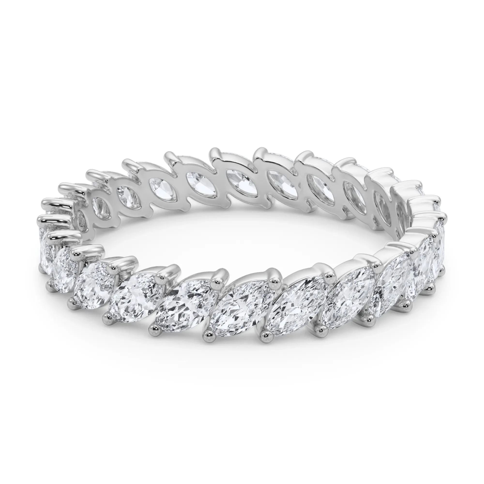 2 CT. Tw. Lab Grown Diamond Marquise Slant Eternity Band Ring 14K White Gold Size 8 4mm - Image 4