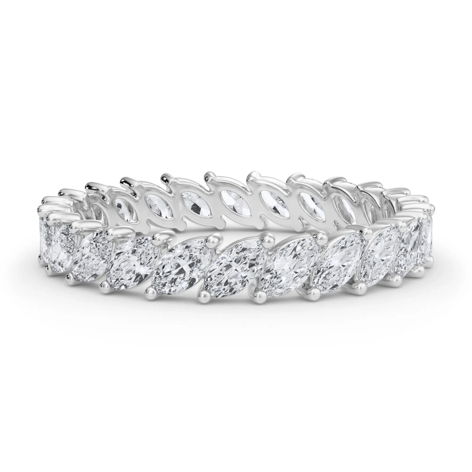 2 CT. Tw. Lab Grown Diamond Marquise Slant Eternity Band Ring 14K White Gold Size 9 4mm