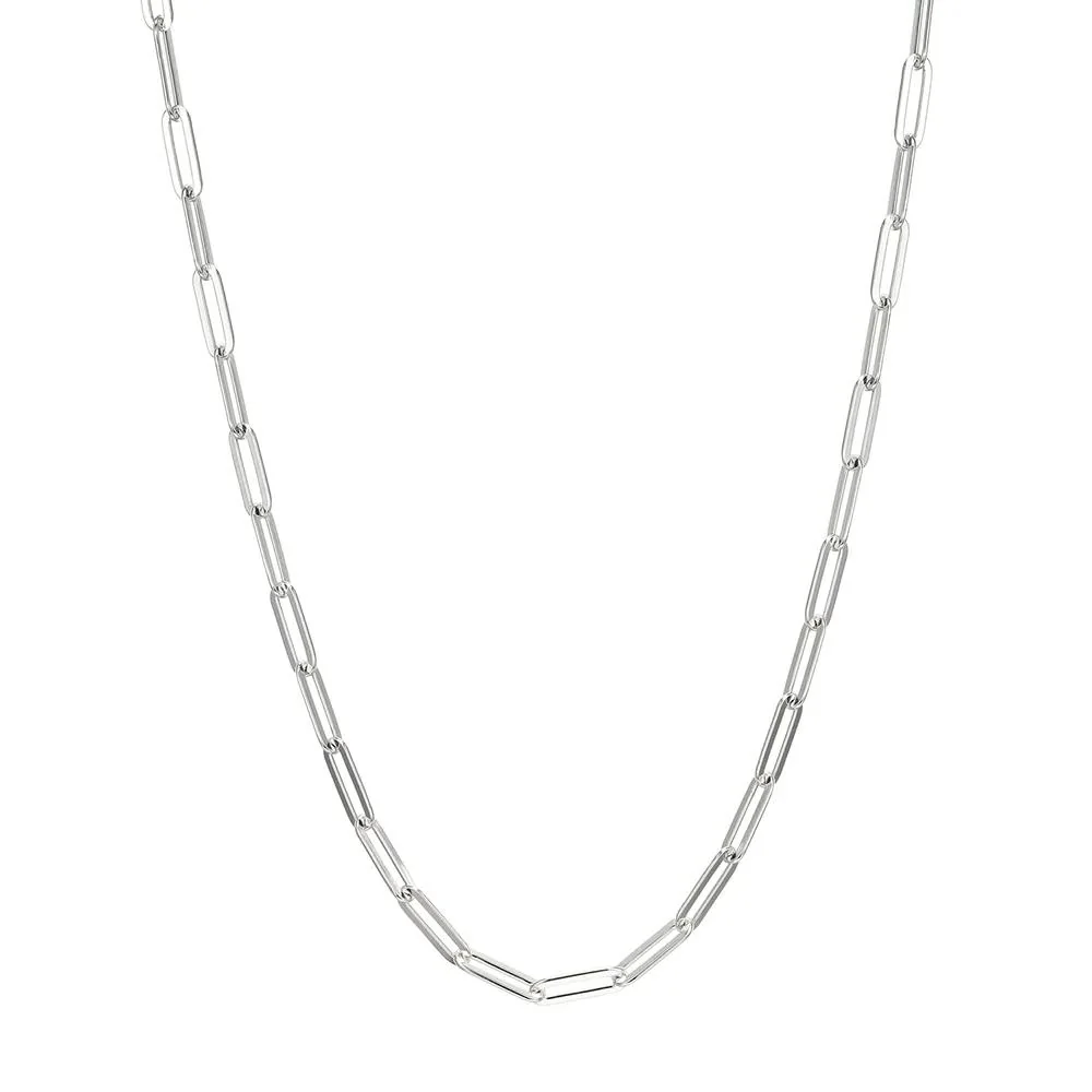 Paperclip Chain Necklace .925 Sterling Silver White Size 18"