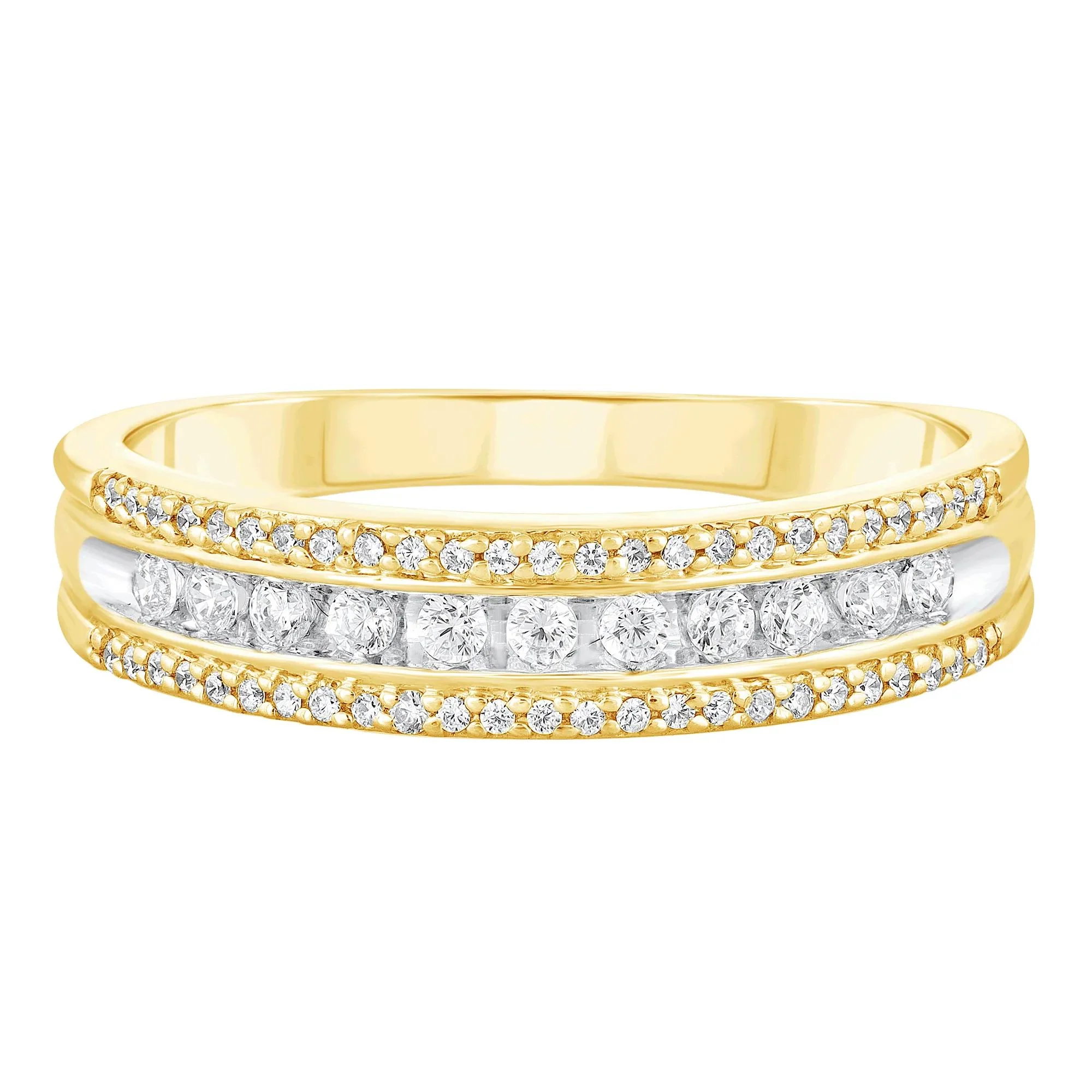 1/4 CT. Tw. Diamond Band Ring 10K Yellow Gold Round Brilliant Cut Size 8.5 4mm