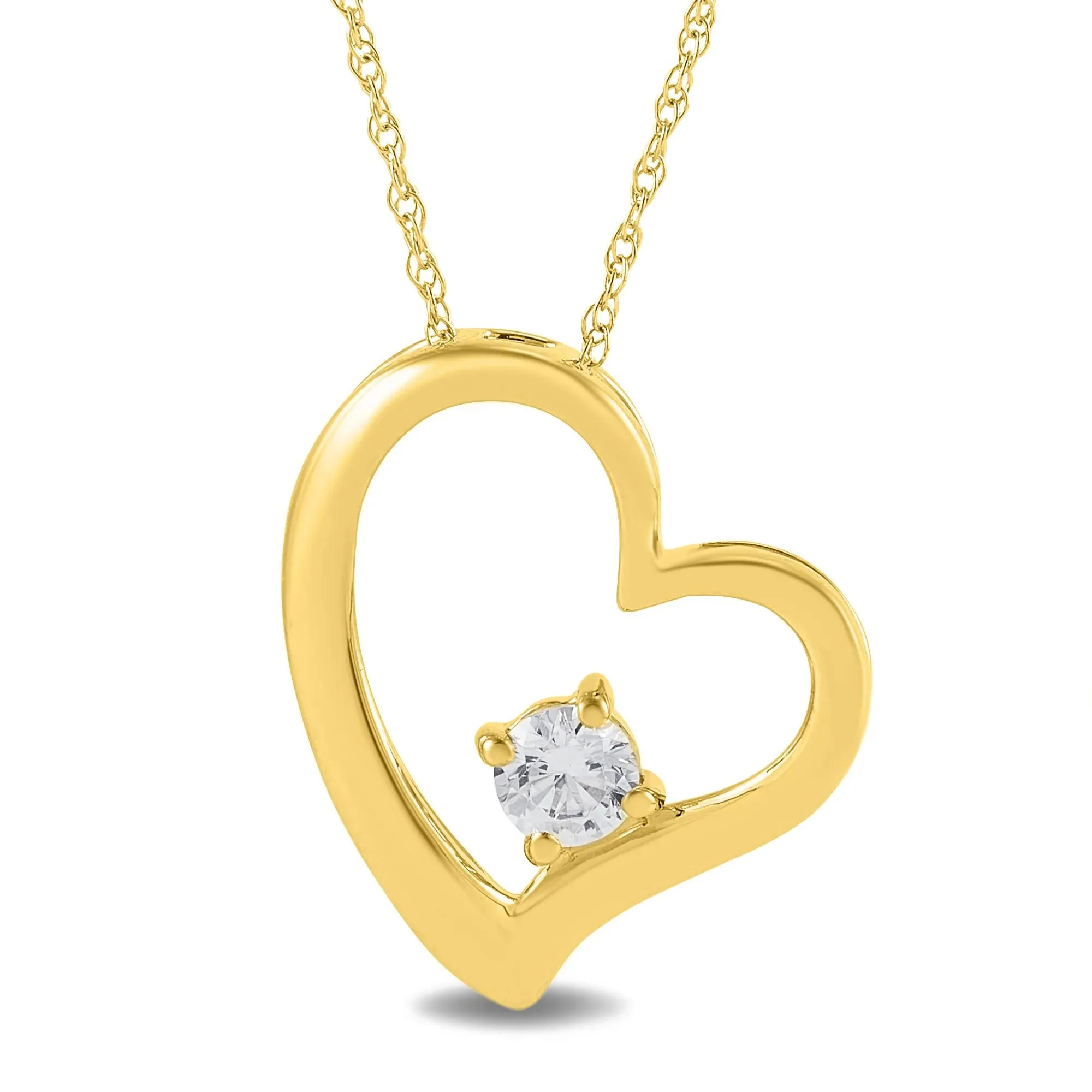 Lab Grown Diamond Heart Pendant Necklace 10K Gold Yellow Size 18"