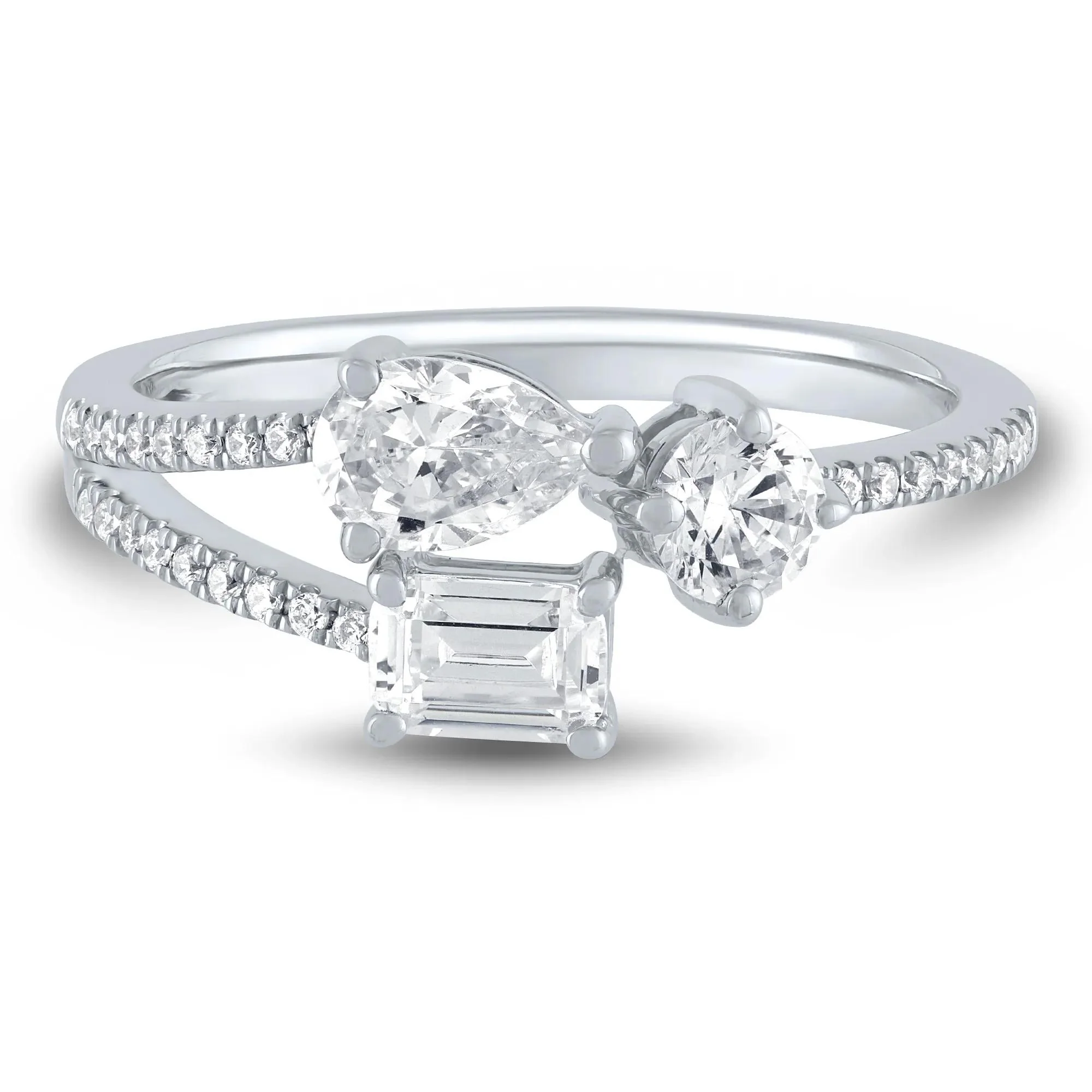 1 CT. Tw. Lab Grown Diamond Multi-Shape Ring 10K White Gold Round Brilliant Cut Size 8.5 1mm