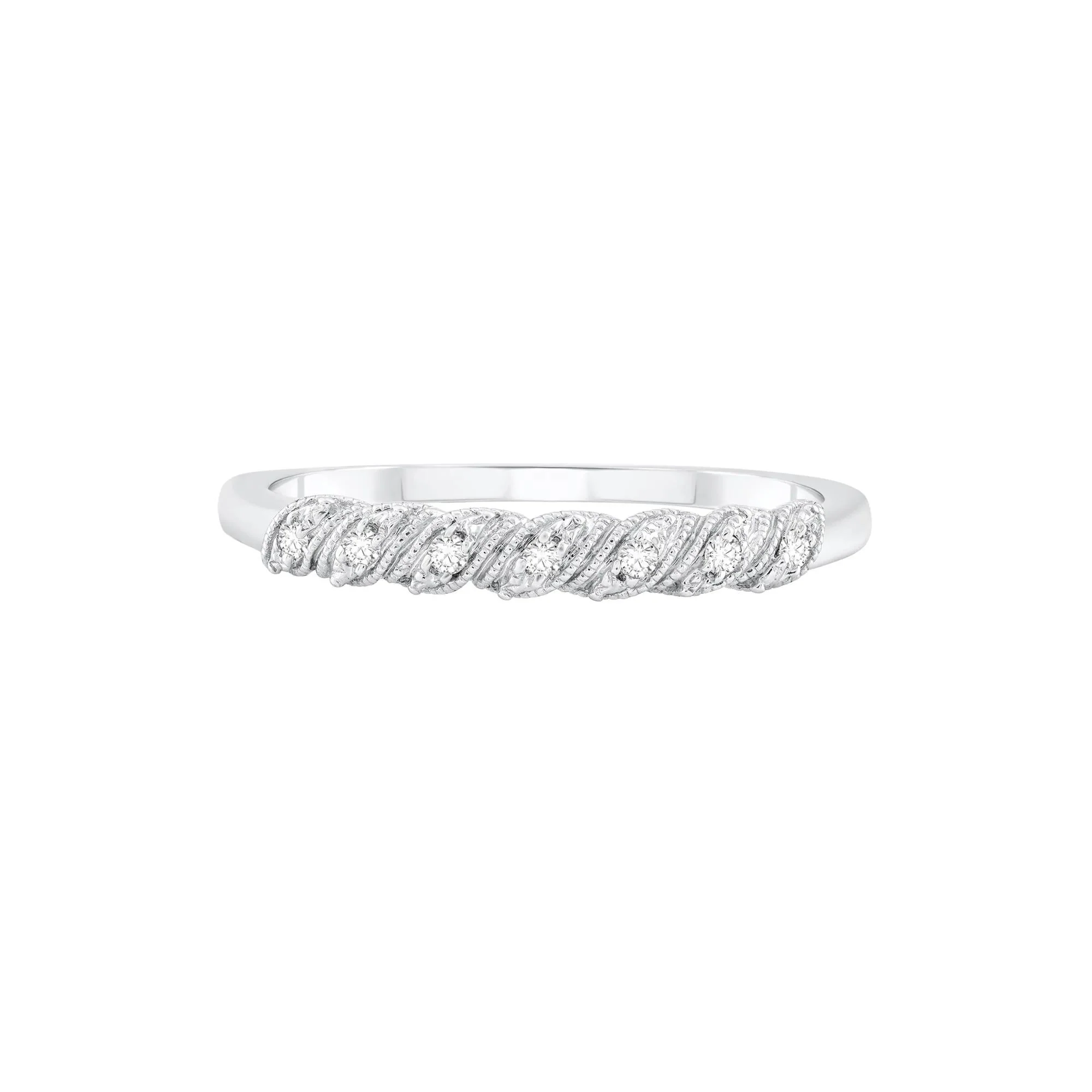 Diamond Accent Twist Stack Band Ring 10K White Gold Size 7