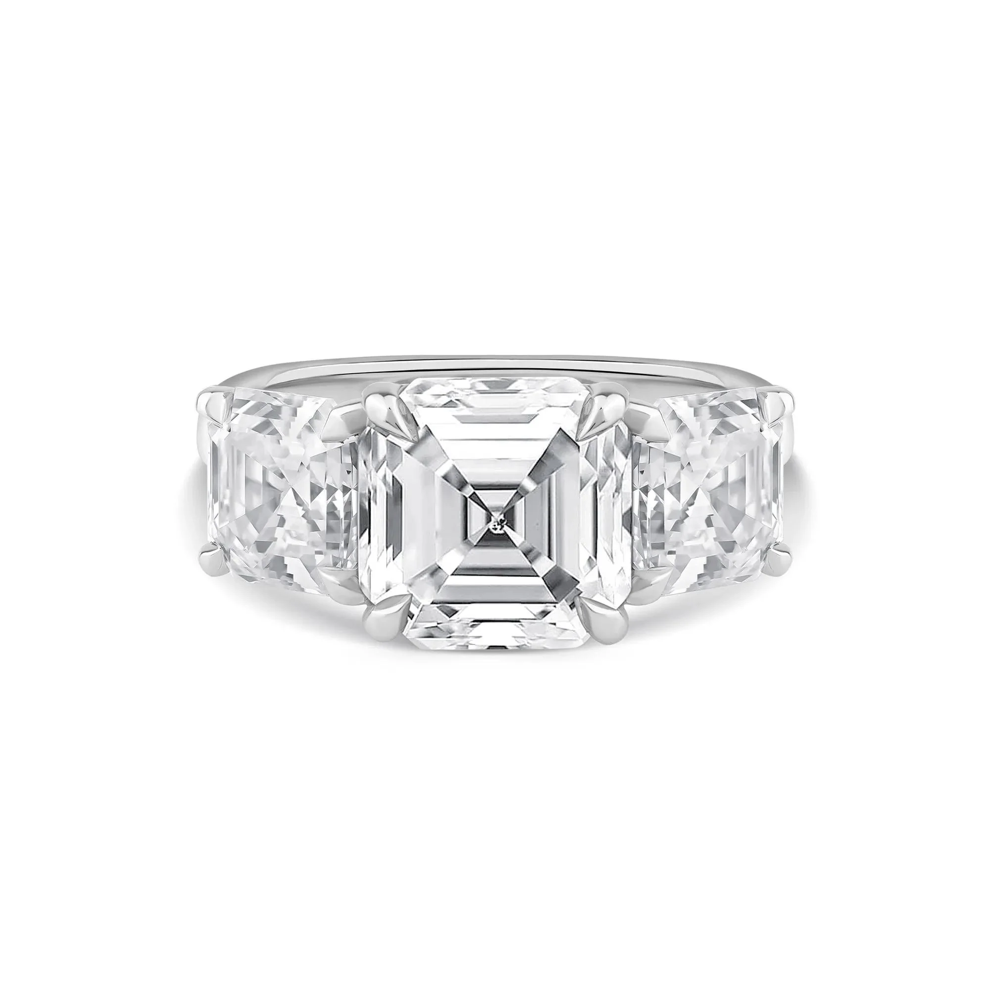 7 CT. Tw. Lab Grown Diamond Asscher-Cut Three Stone Engagement Ring Platinum White Size 7.5 2.5mm