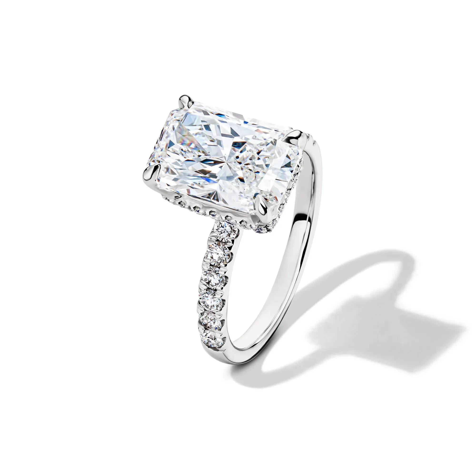 5 CT. Tw. Lab Grown Diamond Radiant-Cut Bridal Set 14K White Gold Ring Round Brilliant Cut Size 6 2mm - Image 2