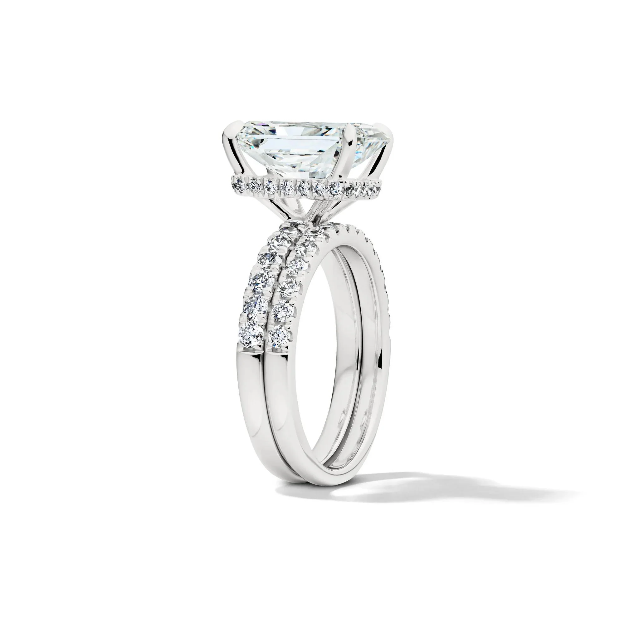 5 CT. Tw. Lab Grown Diamond Radiant-Cut Bridal Set 14K White Gold Ring Round Brilliant Cut Size 7.5 2mm - Image 3