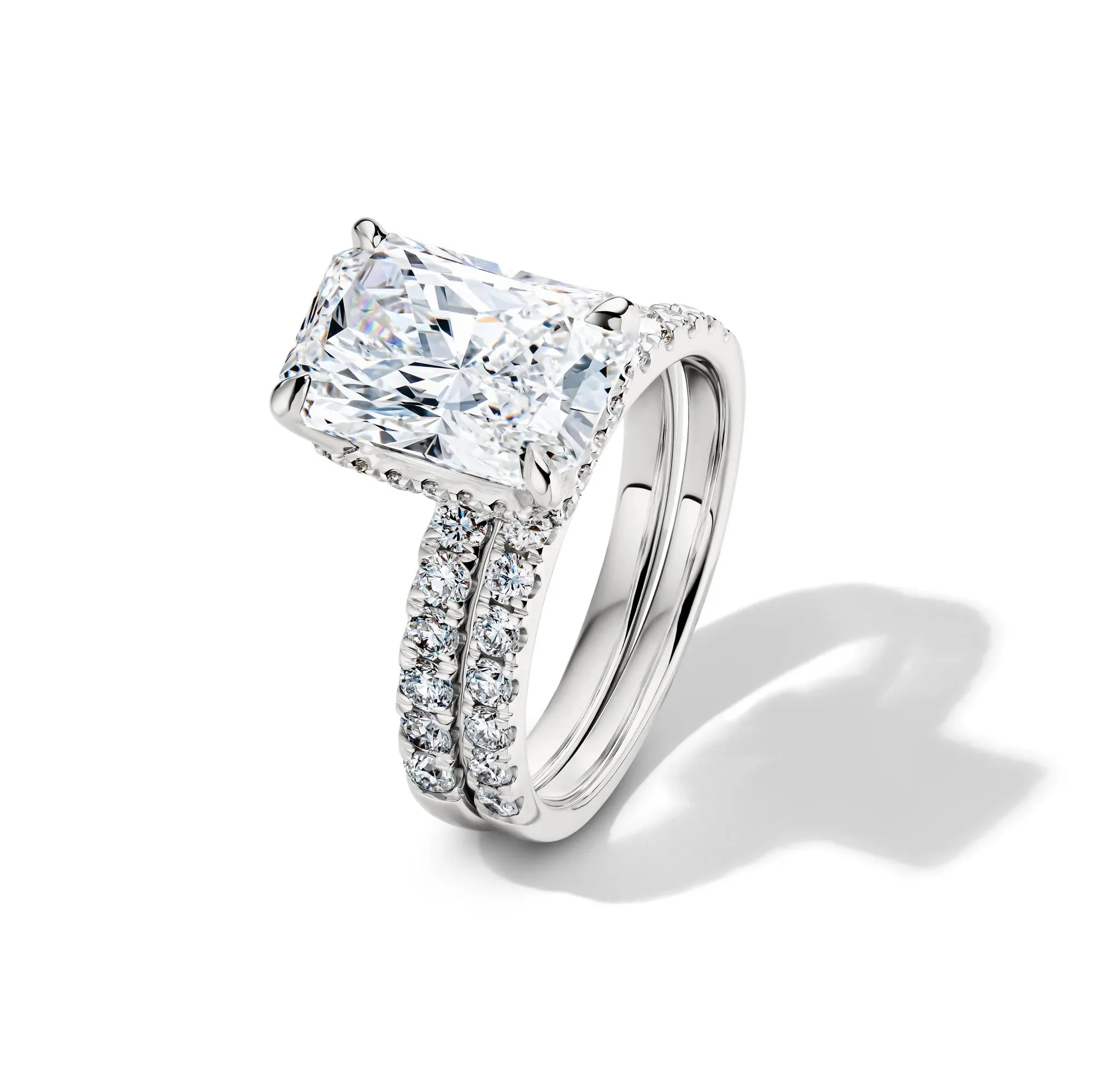 5 CT. Tw. Lab Grown Diamond Radiant-Cut Bridal Set 14K White Gold Ring Round Brilliant Cut Size 8.5 2mm - Image 5