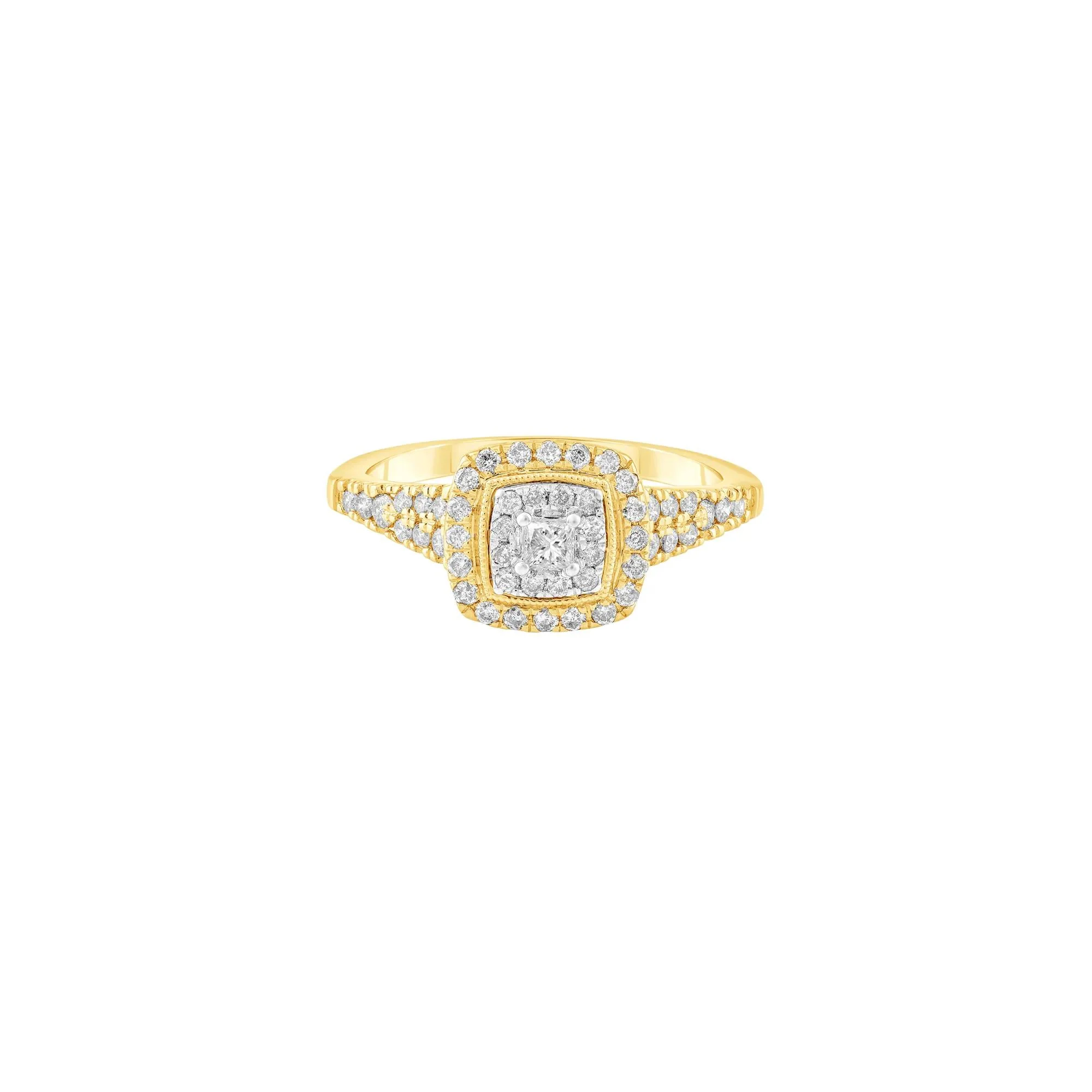 1/2 CT. Tw. Princess-Cut Diamond Engagement Ring 10K Yellow and White Gold Size 7