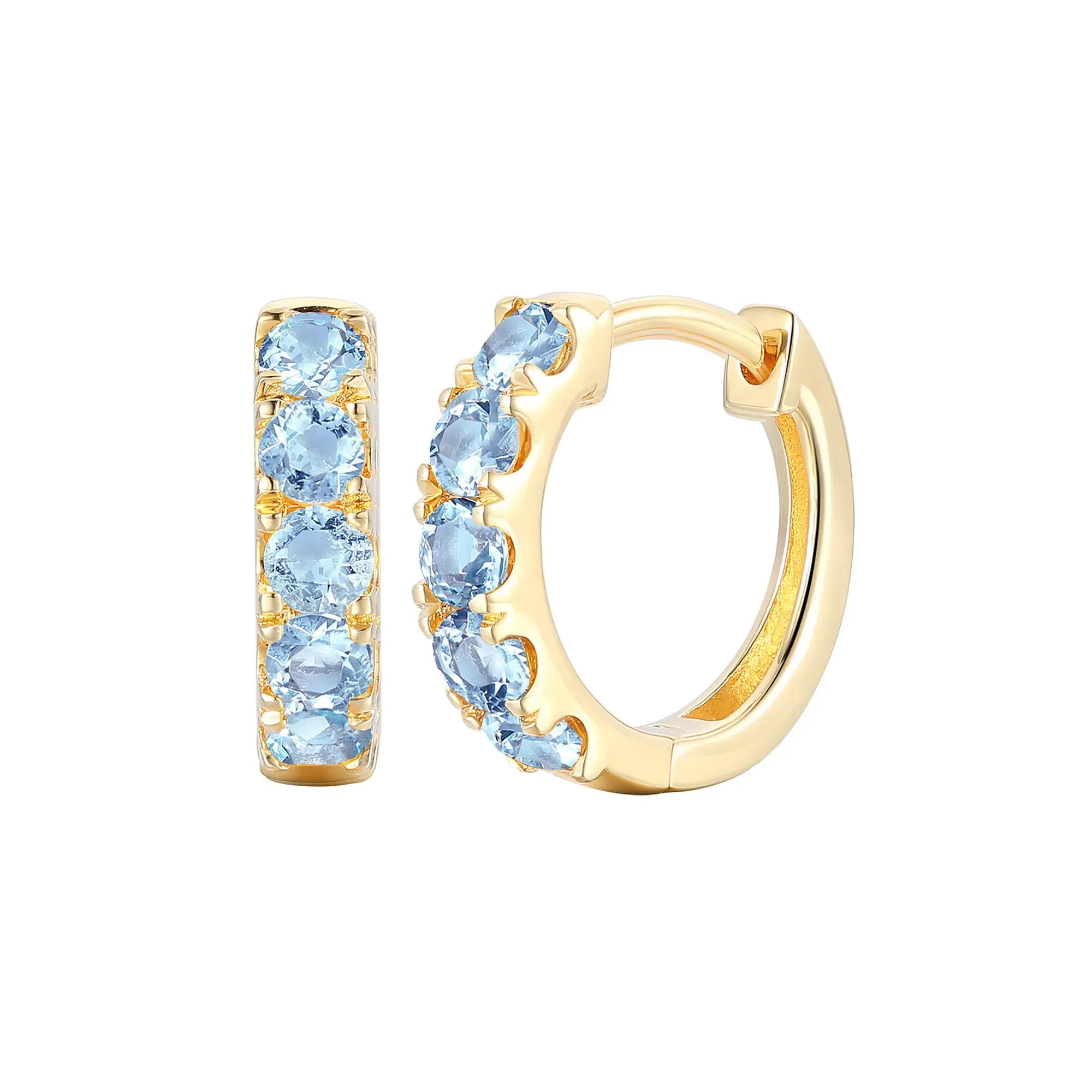 Blue Topaz Hoop Earrings 10K Yellow Gold Size 12.00mm