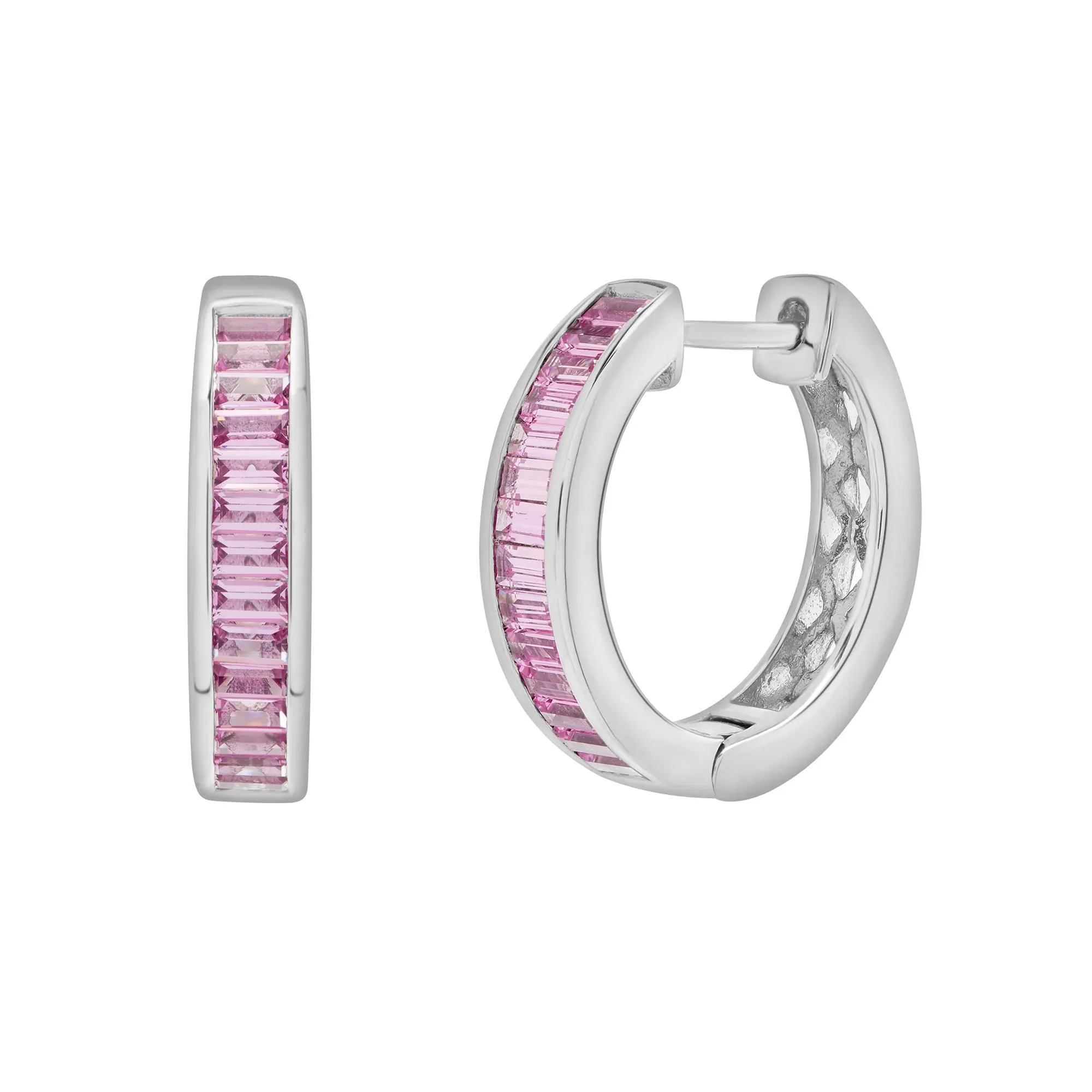 Lab-Created Pink Sapphire Channel-Set Hoops .925 Sterling .925 Sterling Silver Earring White Size 20.00mm