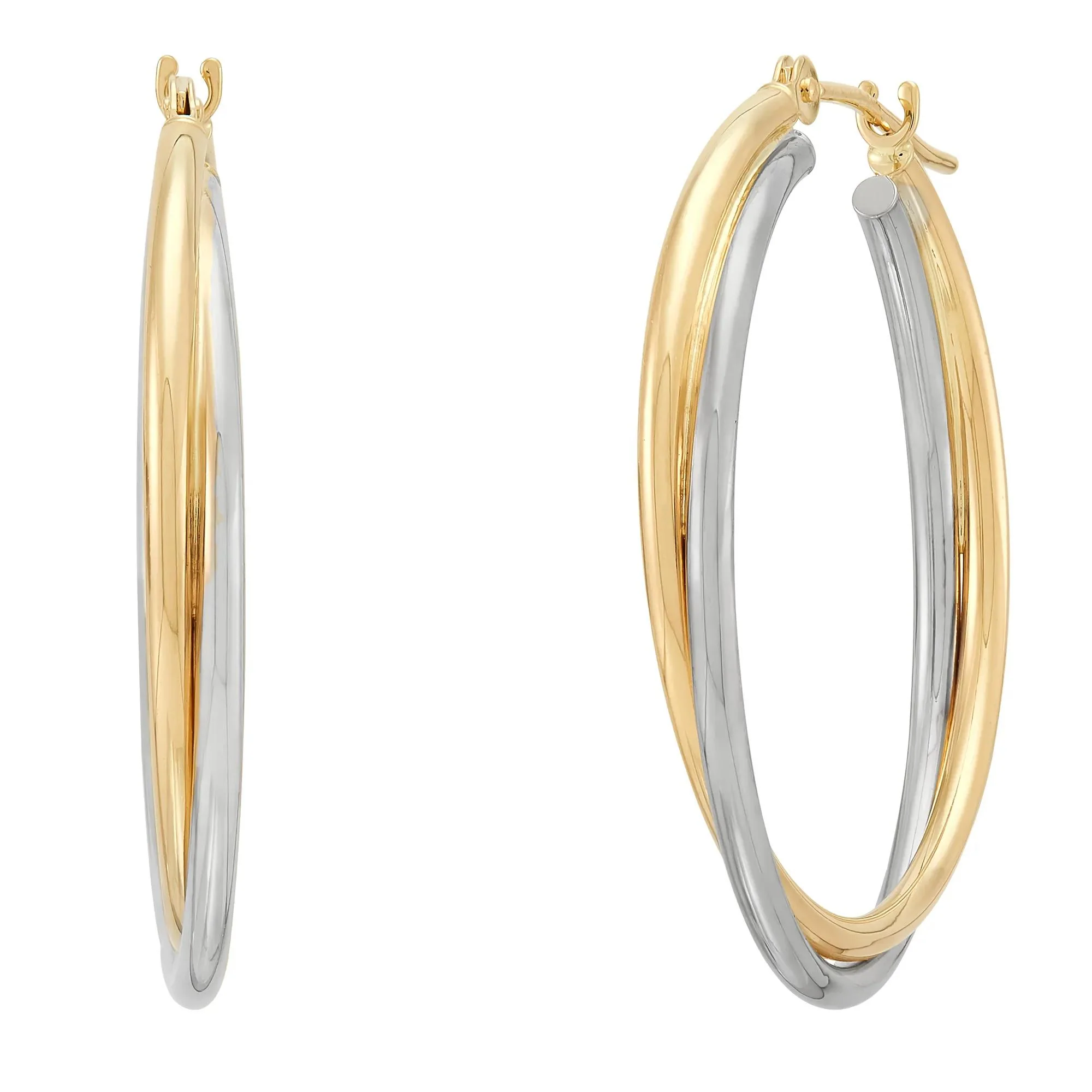 Crossover Oval Hoop Earrings 14K Yellow and White Gold 22x Size 22.00mm