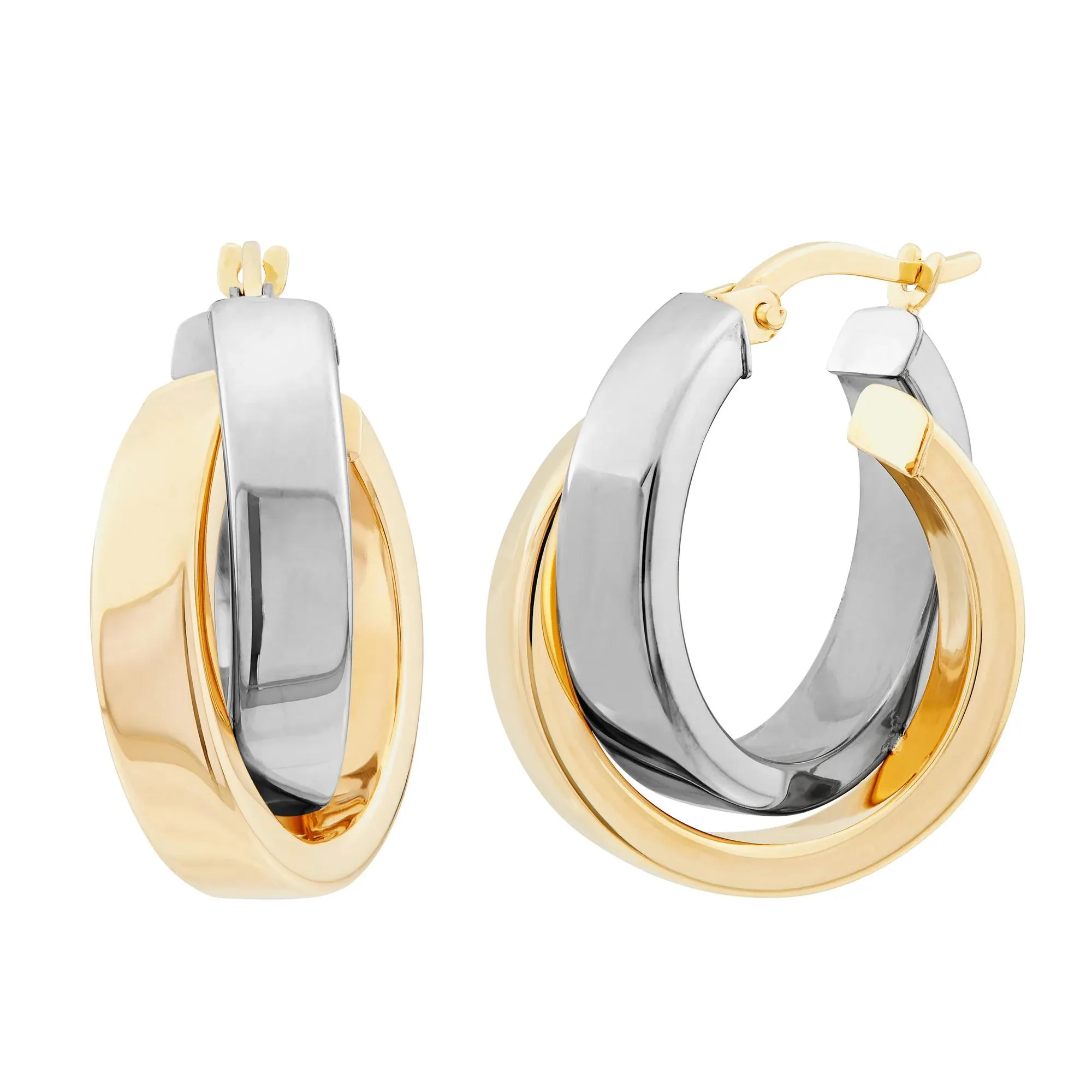 Crossover Hoop Earrings 14K Yellow and White Gold 15x Size 15.00mm