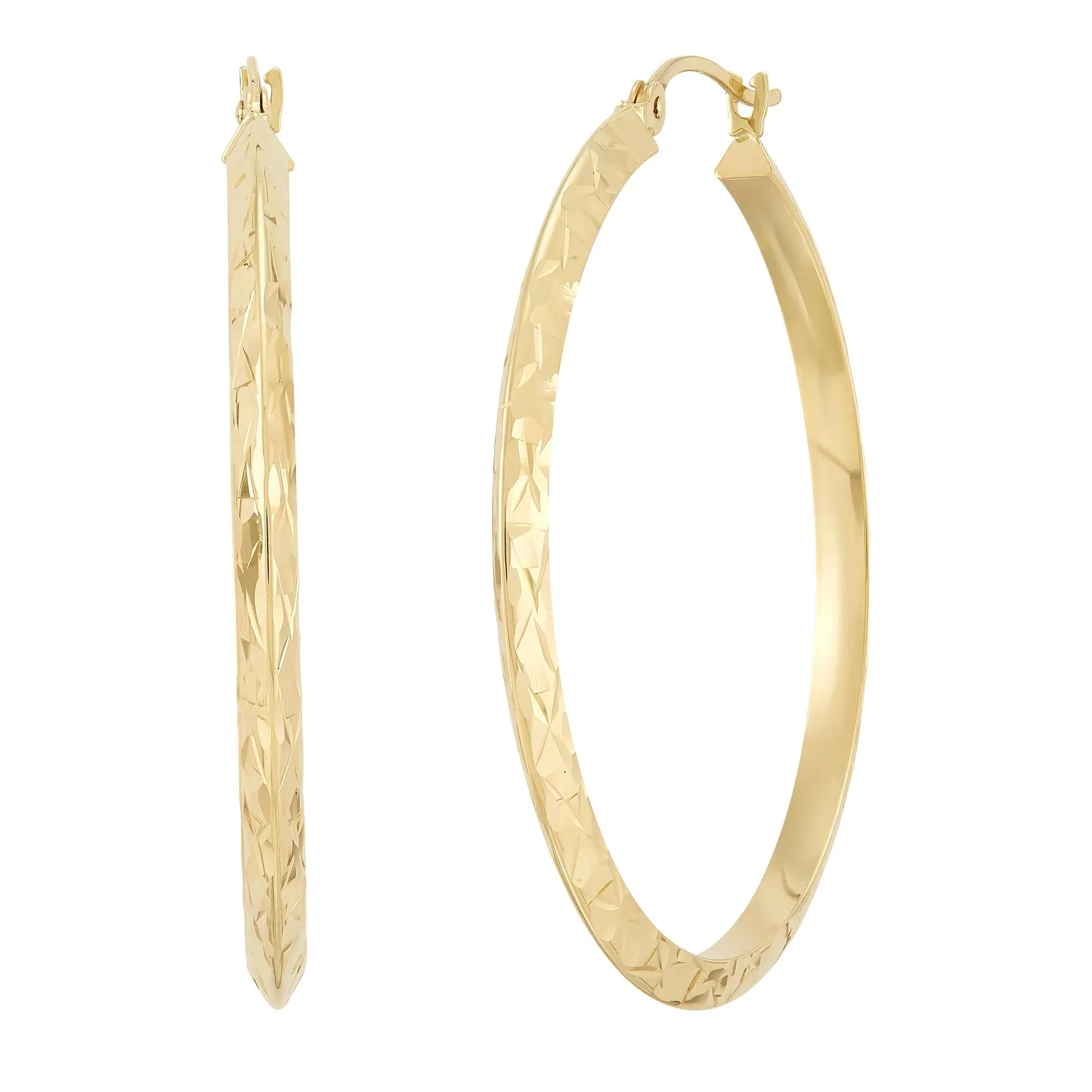 Diamond-Cut Knife-Edge Hoop Earrings 14K Yellow Gold 31x Size 31.00mm