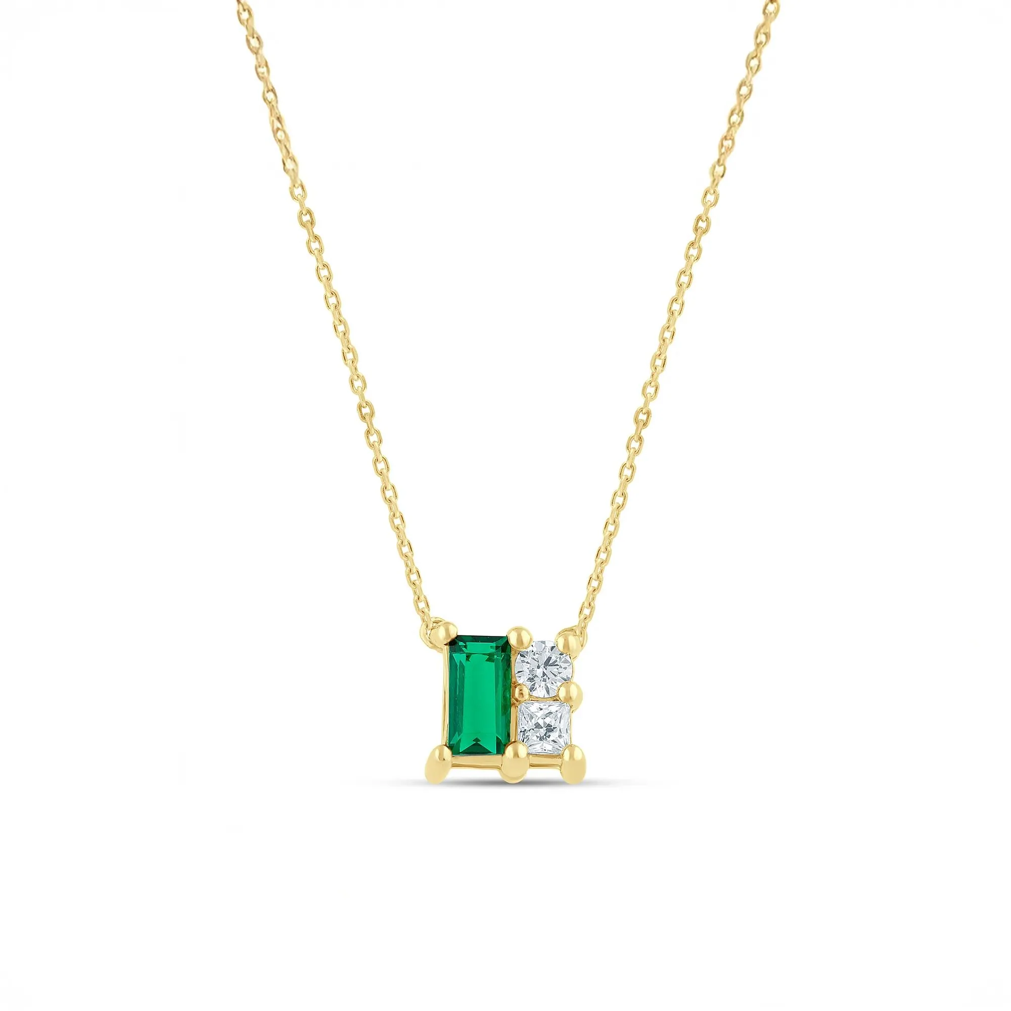 1/3 CT. Tw. Lab-Created Emerald and Lab Grown Diamond Necklace 10K Yellow Gold Size 17.75"