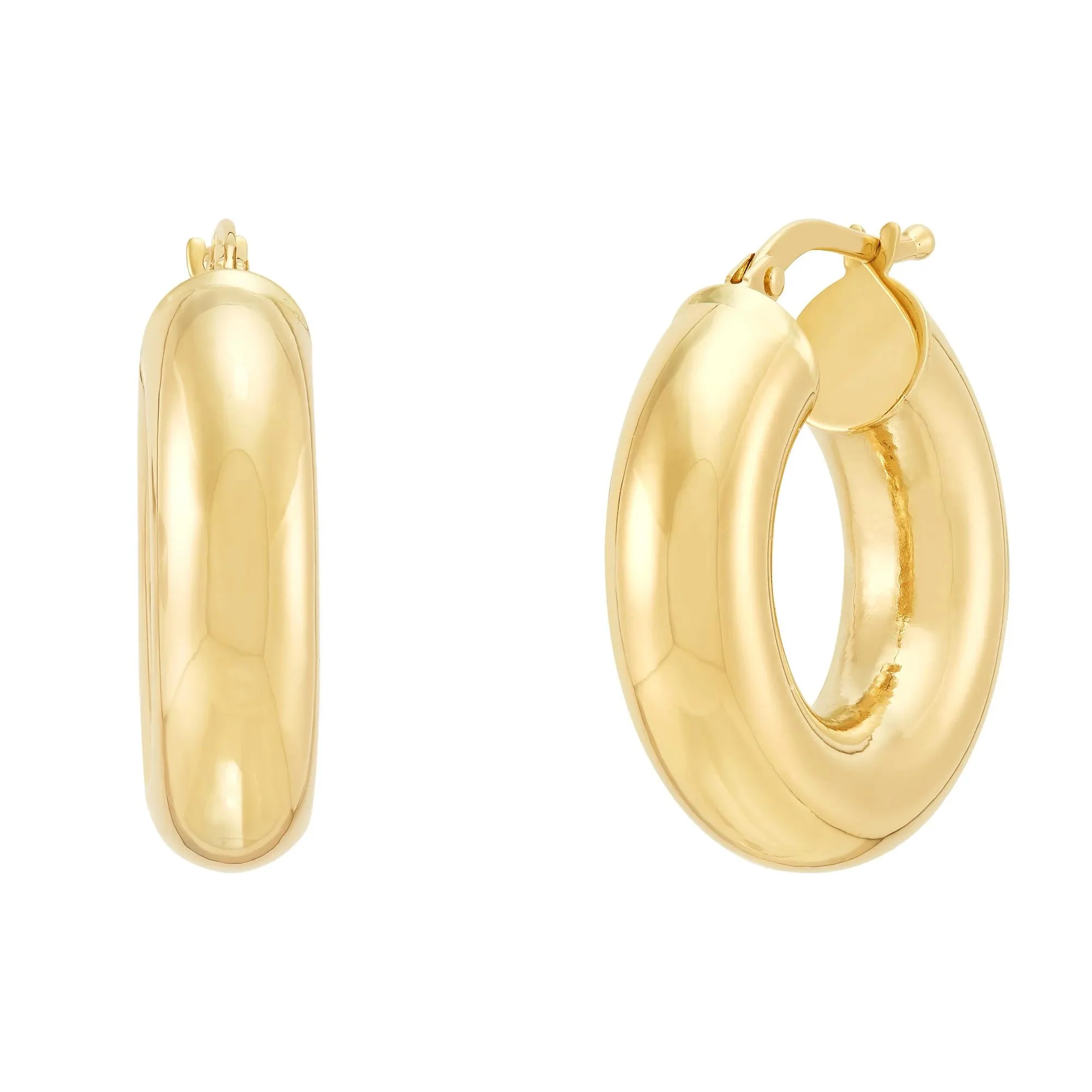 Round Tube Hoop Earrings 14K Yellow Gold Size 21.00mm