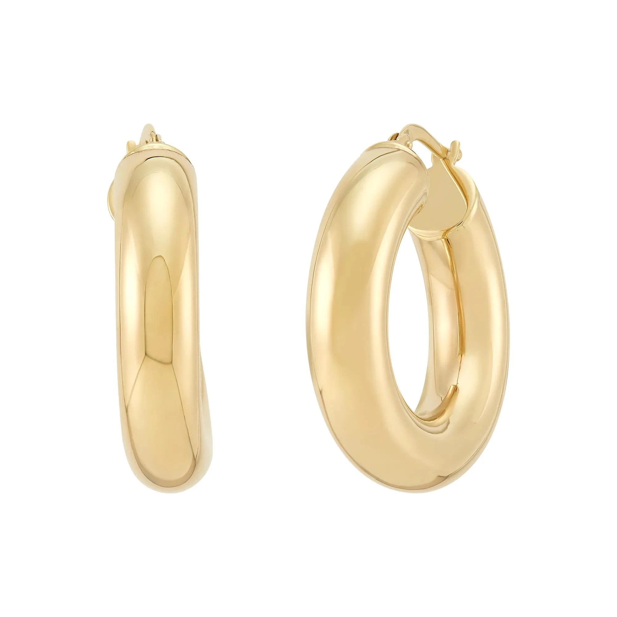 Round Tube Hoop Earrings 14K Yellow Gold Size 27.00mm