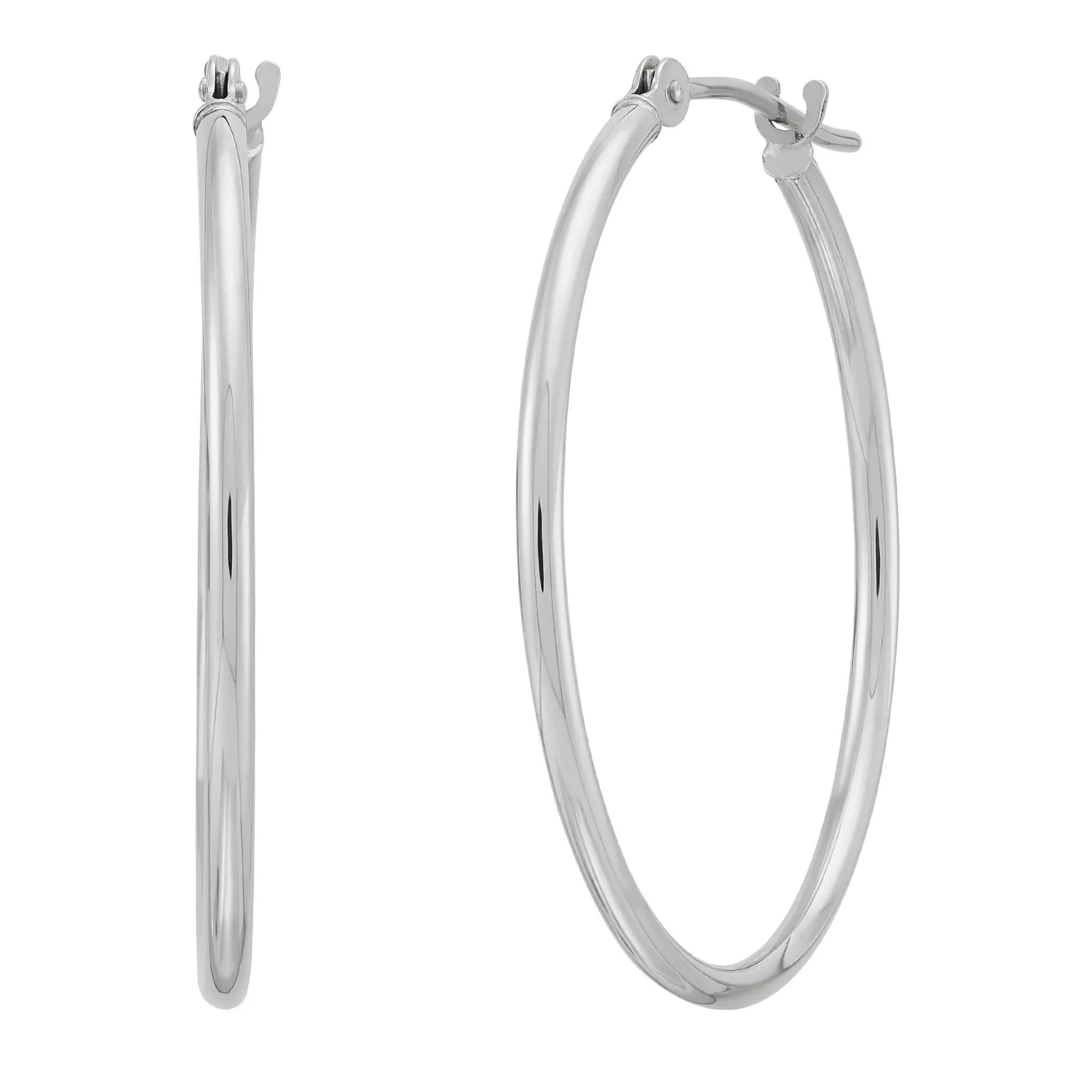 Round Polished Hoop Earrings 14K White Gold Size 25.00mm