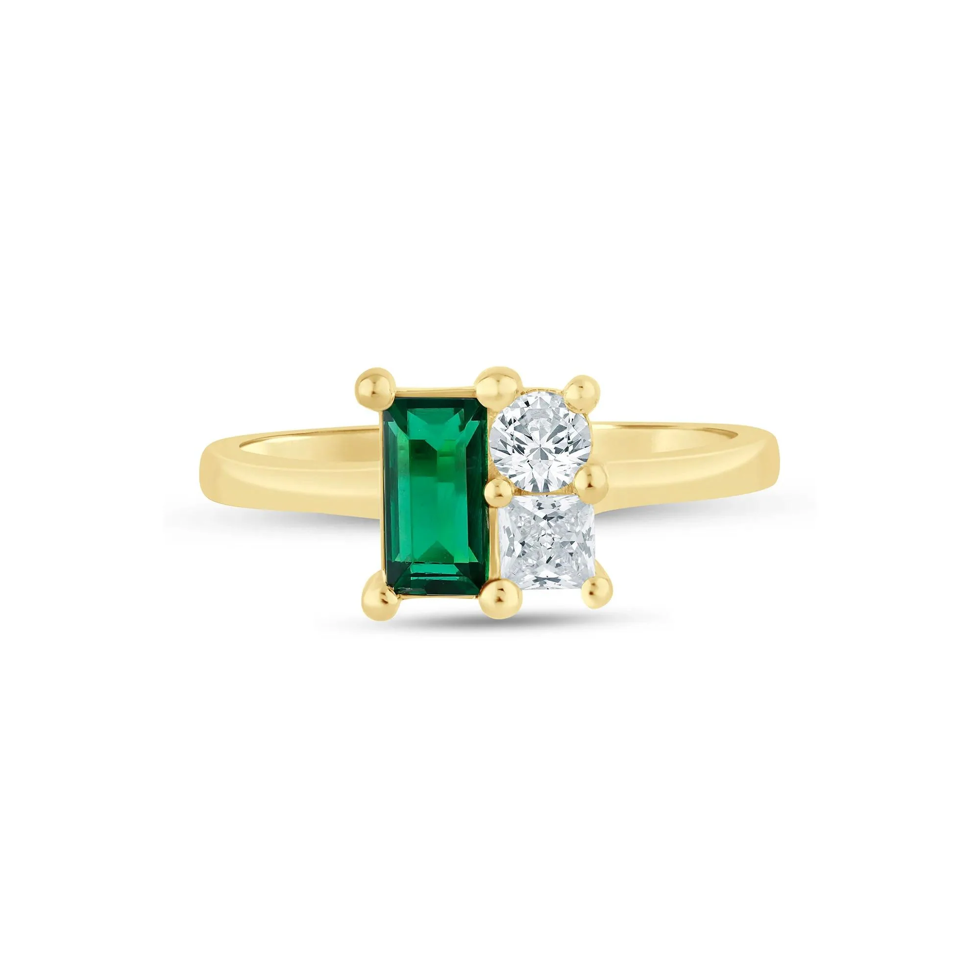 1/3 CT. Tw. Lab-Created Emerald and Lab Grown Diamond Ring 10K Yellow Gold Size 6.5 1.5mm