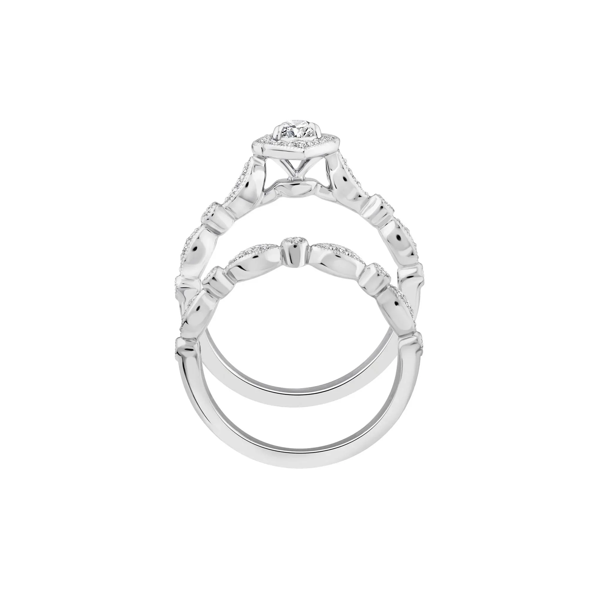 5/8 CT. Tw. Pear-Shaped Diamond Engagement Set 14K White Gold Ring Size 7.5 2mm - Image 2