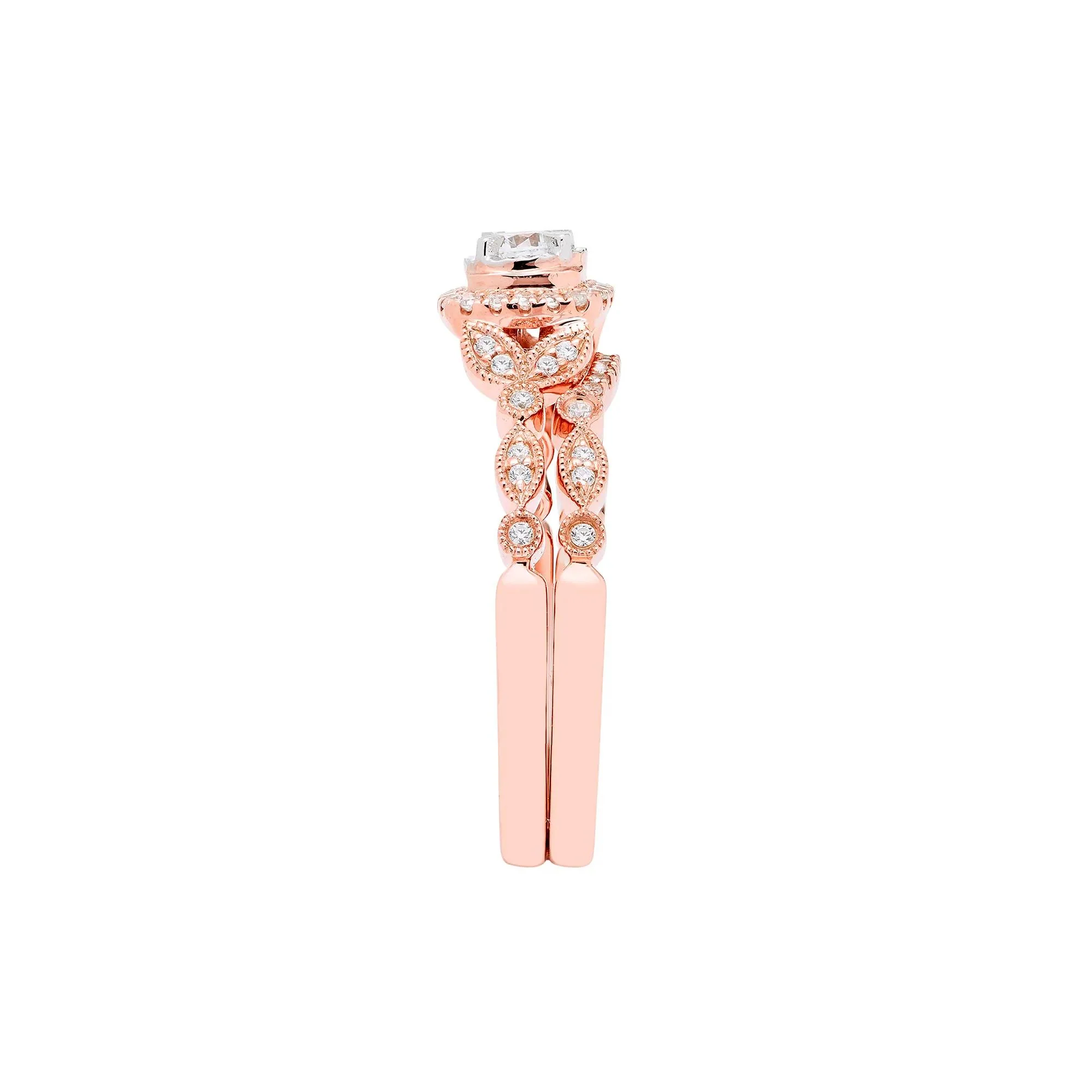 3/8 CT. Tw. Diamond Engagement Set 10K Rose Gold Ring Round Brilliant Cut Size 6 - Image 3