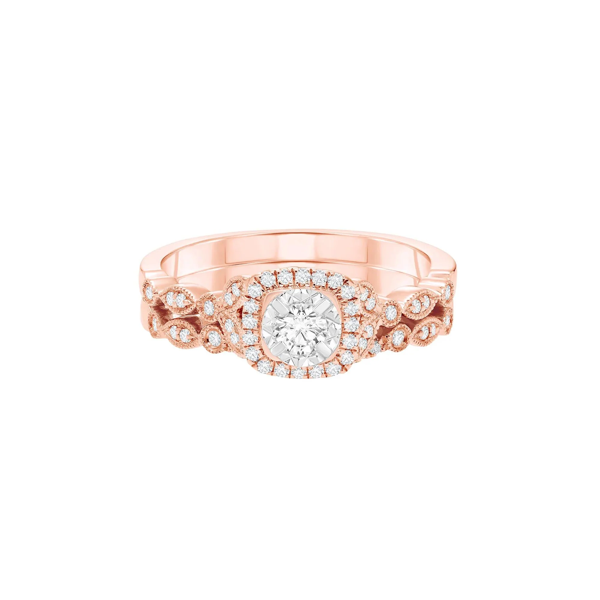 3/8 CT. Tw. Diamond Engagement Set 10K Rose Gold Ring Round Brilliant Cut Size 7