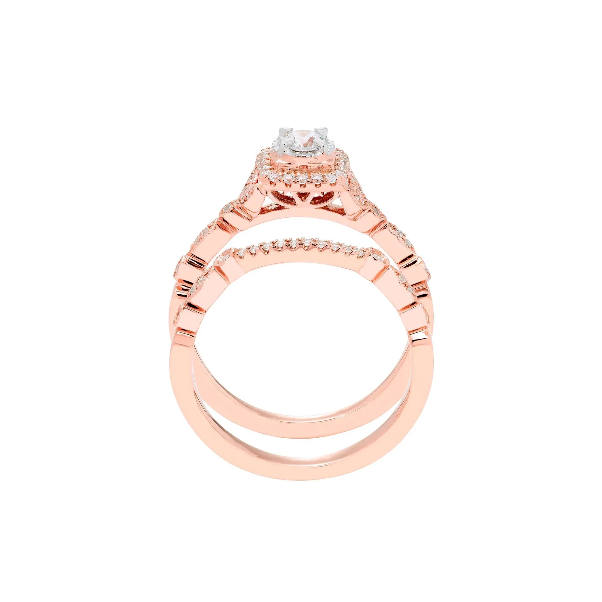 3/8 CT. Tw. Diamond Engagement Set 10K Rose Gold Ring Round Brilliant Cut Size 8.5 - Image 2