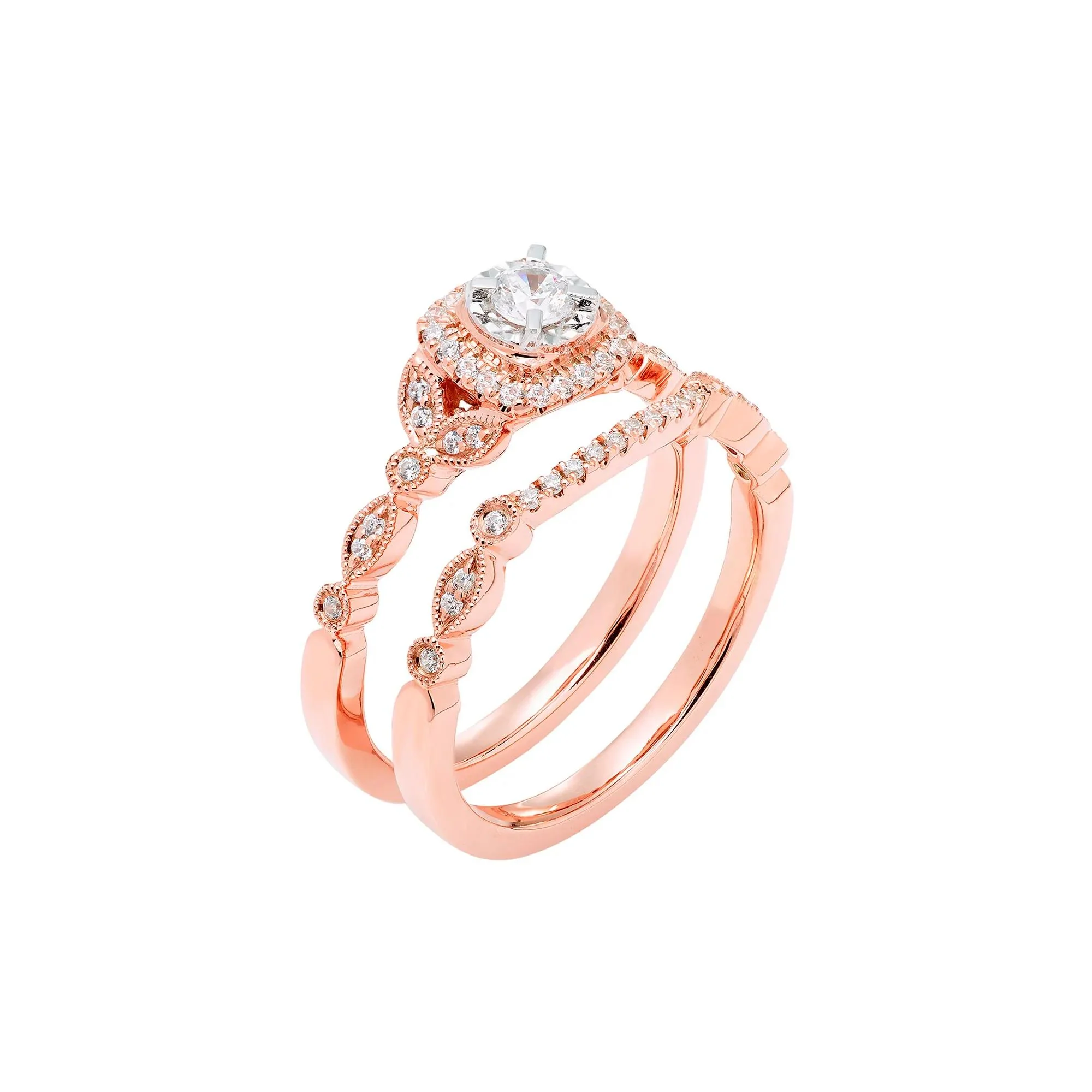 3/8 CT. Tw. Diamond Engagement Set 10K Rose Gold Ring Round Brilliant Cut Size 8.5 - Image 4