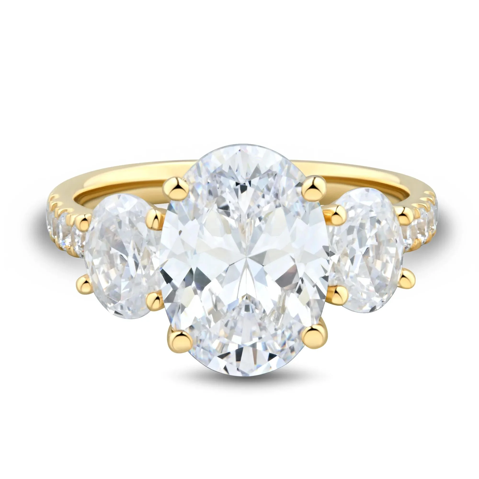 4 1/4 CT. Tw. Lab Grown Diamond Three-Stone Engagement Ring 14K Yellow Gold Round Brilliant Cut Size 9 1.5mm