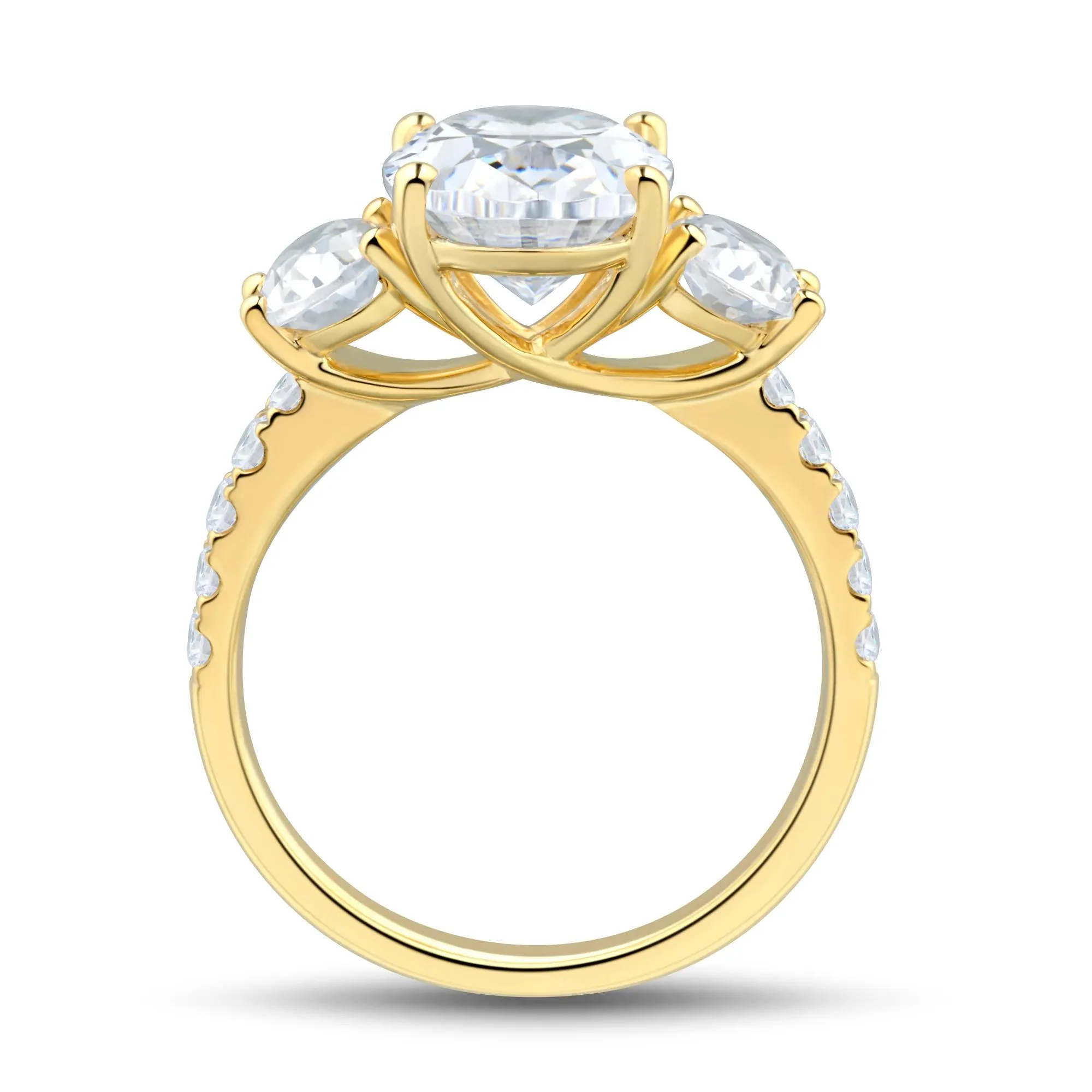 4 1/4 CT. Tw. Lab Grown Diamond Three-Stone Engagement Ring 14K Yellow Gold Round Brilliant Cut Size 9 1.5mm - Image 2