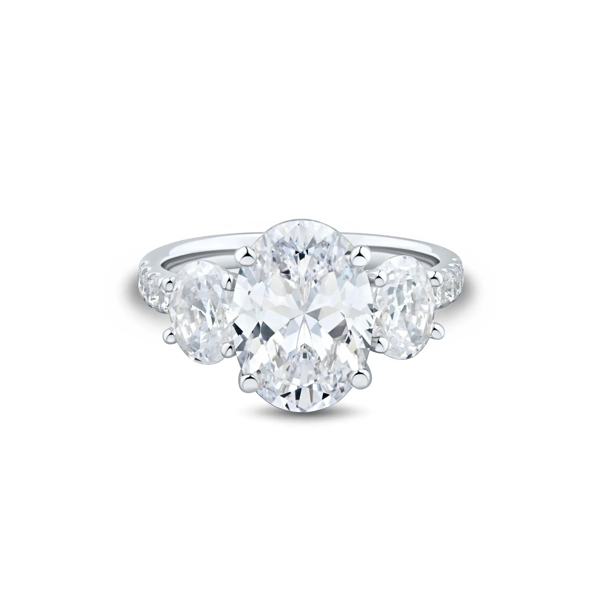 4 1/4 CT. Tw. Lab Grown Diamond Three-Stone Engagement Ring 14K White Gold Round Brilliant Cut Size 6 1.5mm