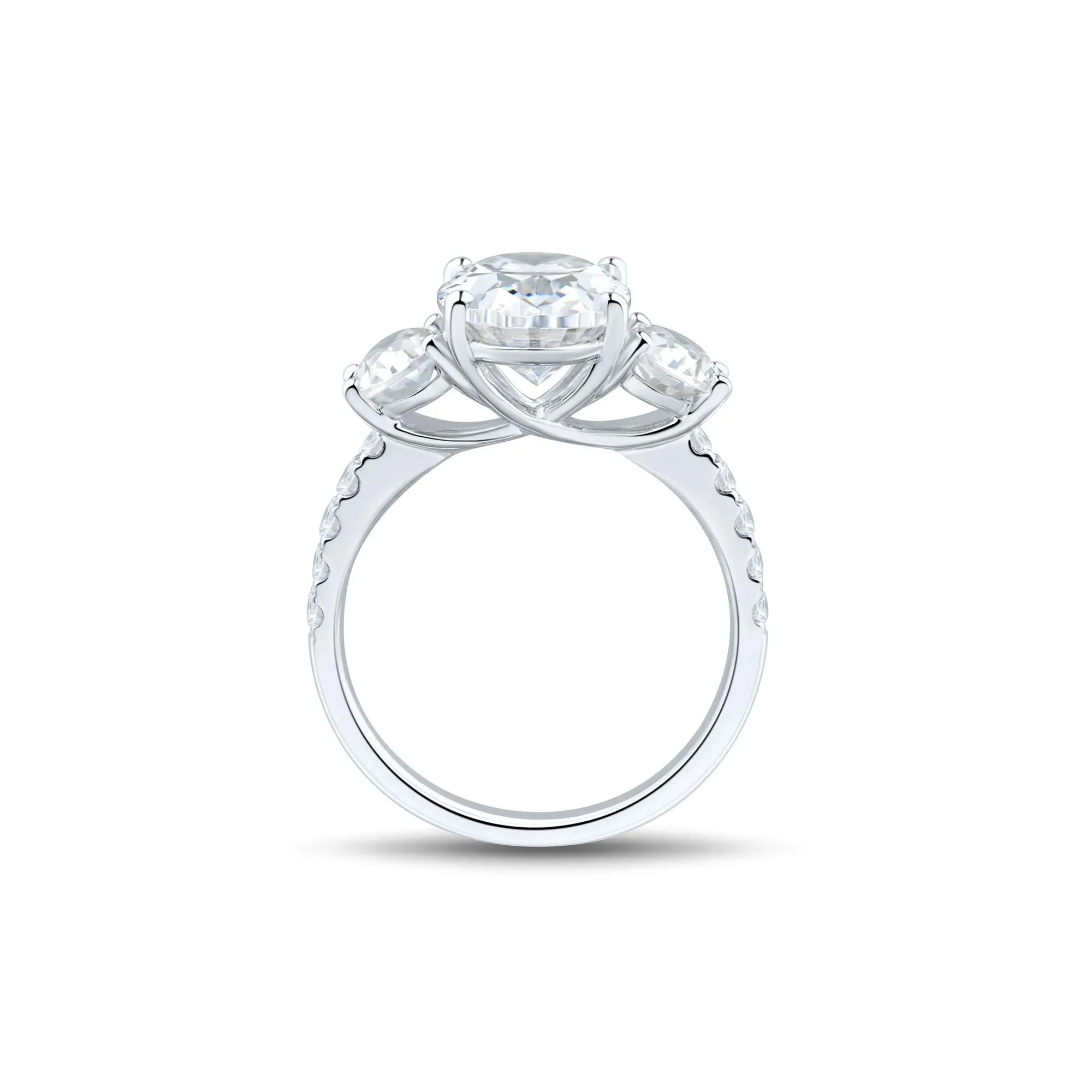 4 1/4 CT. Tw. Lab Grown Diamond Three-Stone Engagement Ring 14K White Gold Round Brilliant Cut Size 7.5 1.5mm - Image 2