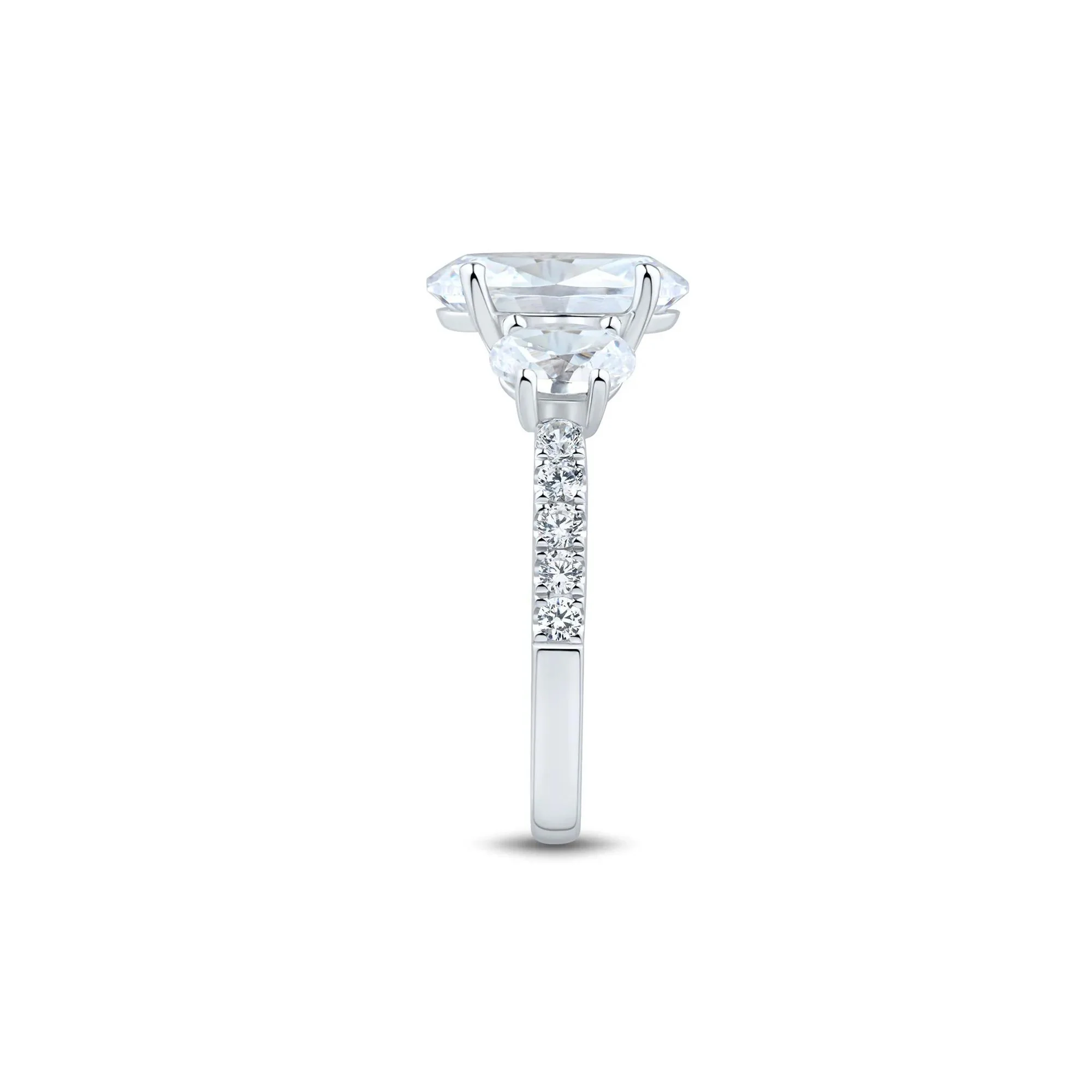 4 1/4 CT. Tw. Lab Grown Diamond Three-Stone Engagement Ring 14K White Gold Round Brilliant Cut Size 9 1.5mm - Image 3