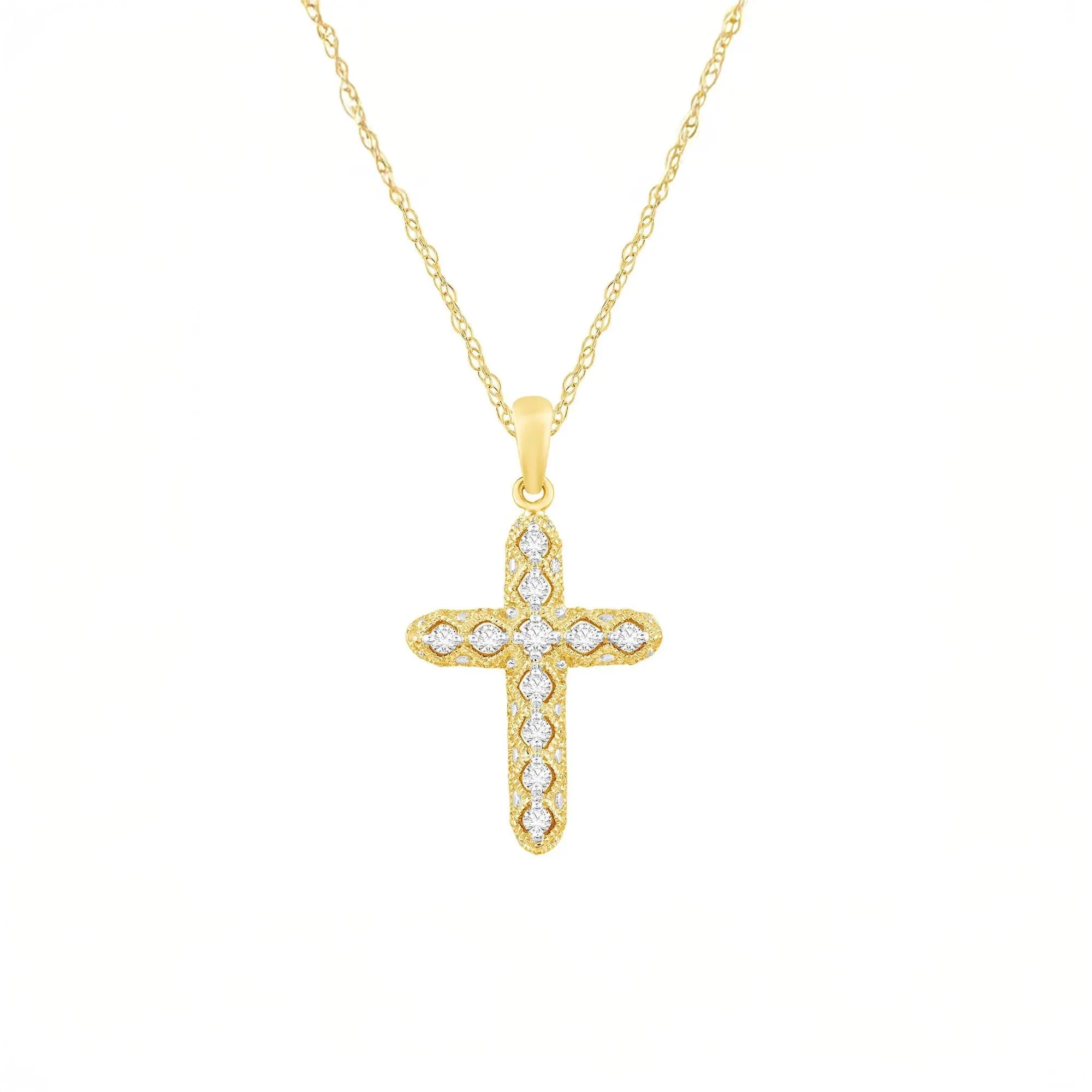 1/7 CT. Tw. Diamond Cross Pendant Necklace 14K Yellow Gold Size 18"