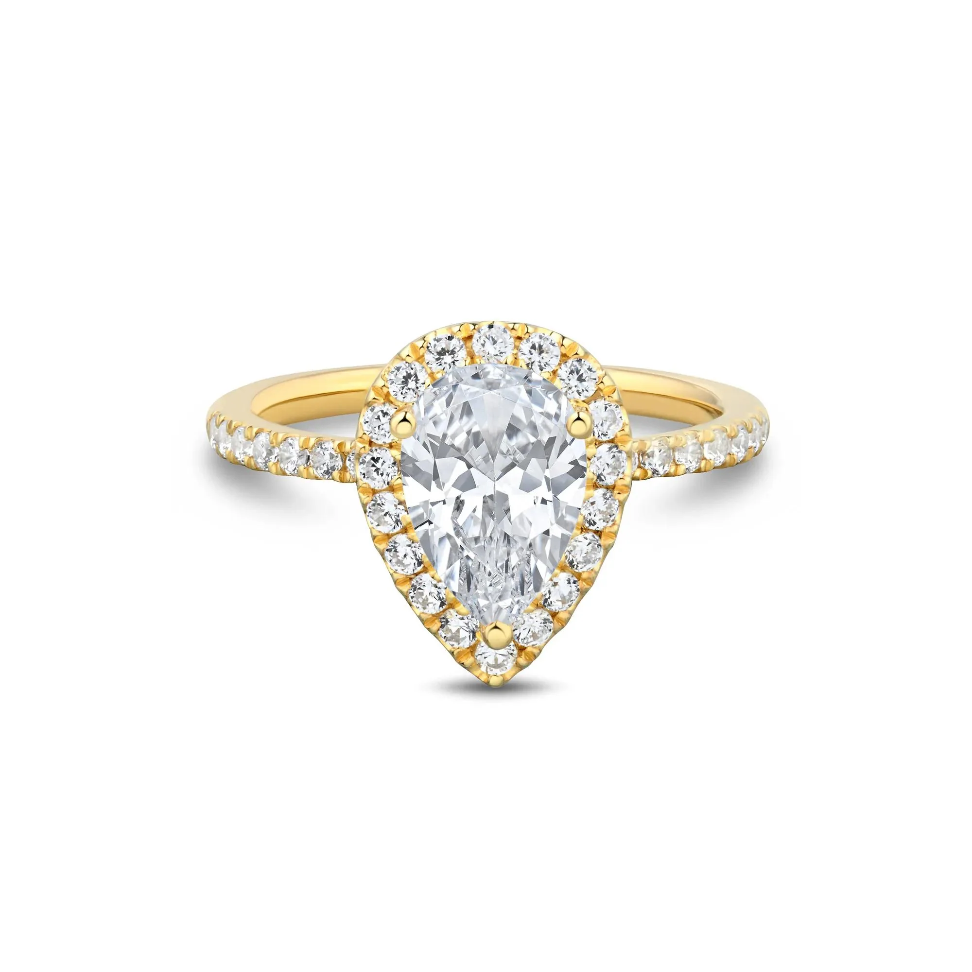 2 CT. Tw. Lab Grown Diamond Pear-Shaped Halo Engagement Ring 14K Yellow Gold Size 6 1.5mm