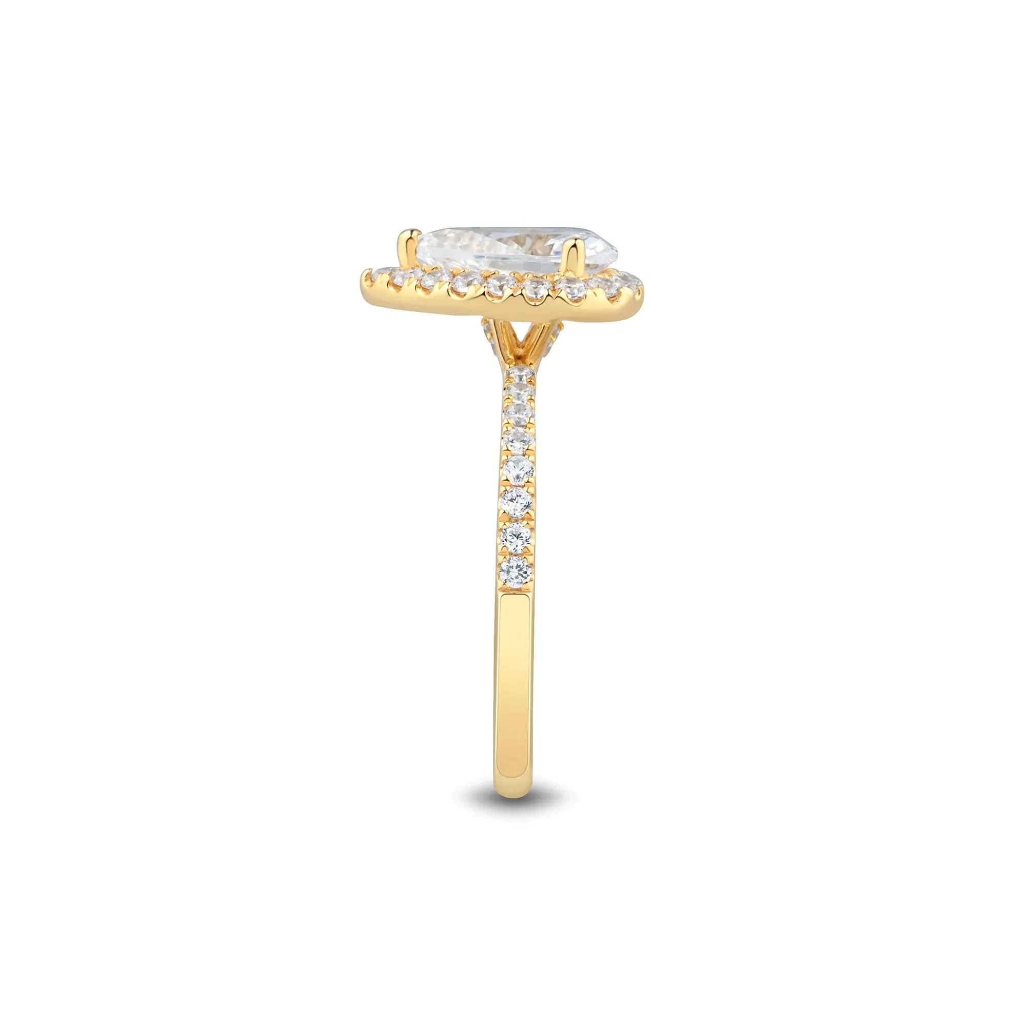 2 CT. Tw. Lab Grown Diamond Pear-Shaped Halo Engagement Ring 14K Yellow Gold Size 8 1.5mm - Image 3