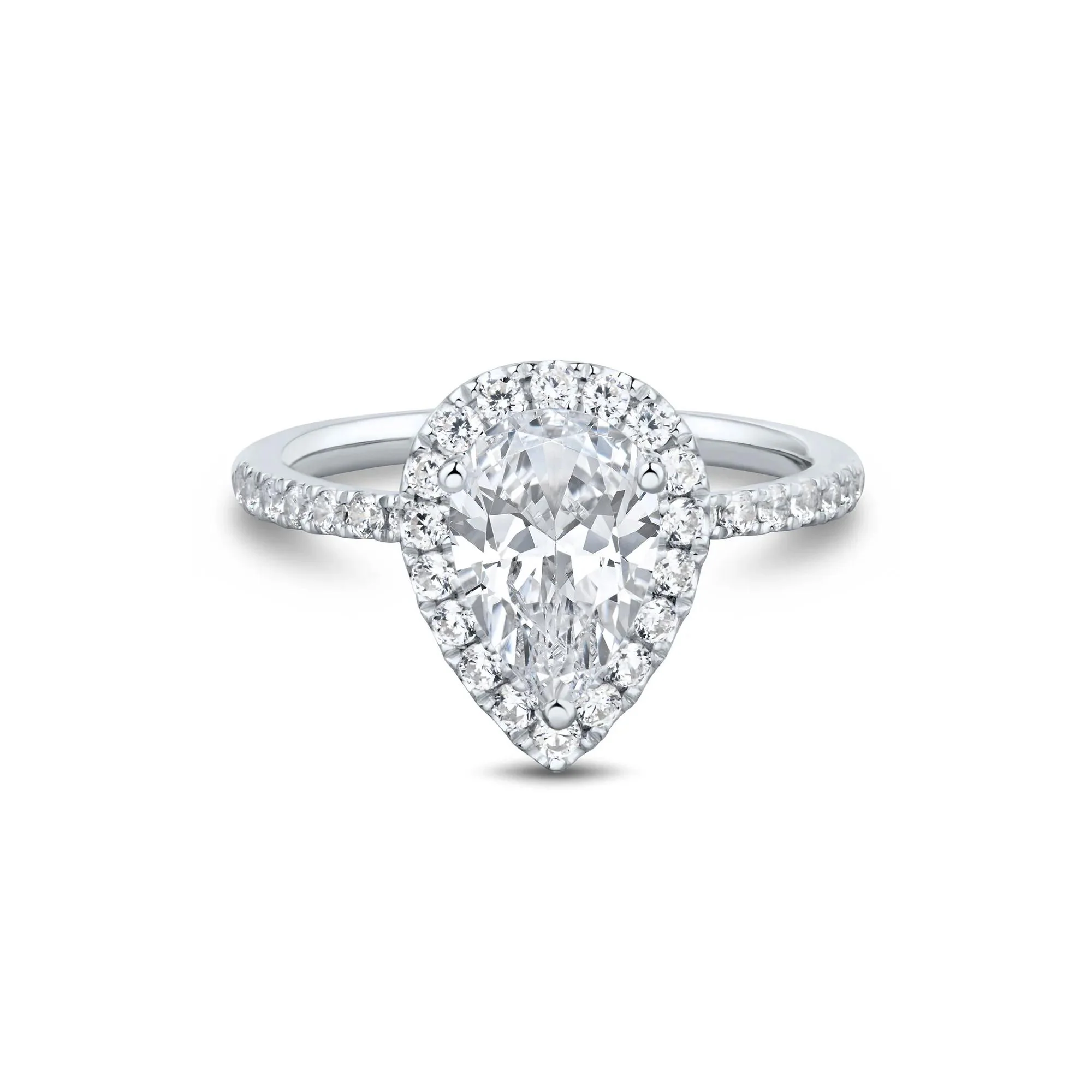 2 CT. Tw. Lab Grown Diamond Pear-Shaped Halo Engagement Ring 14K White Gold Size 7 1.5mm