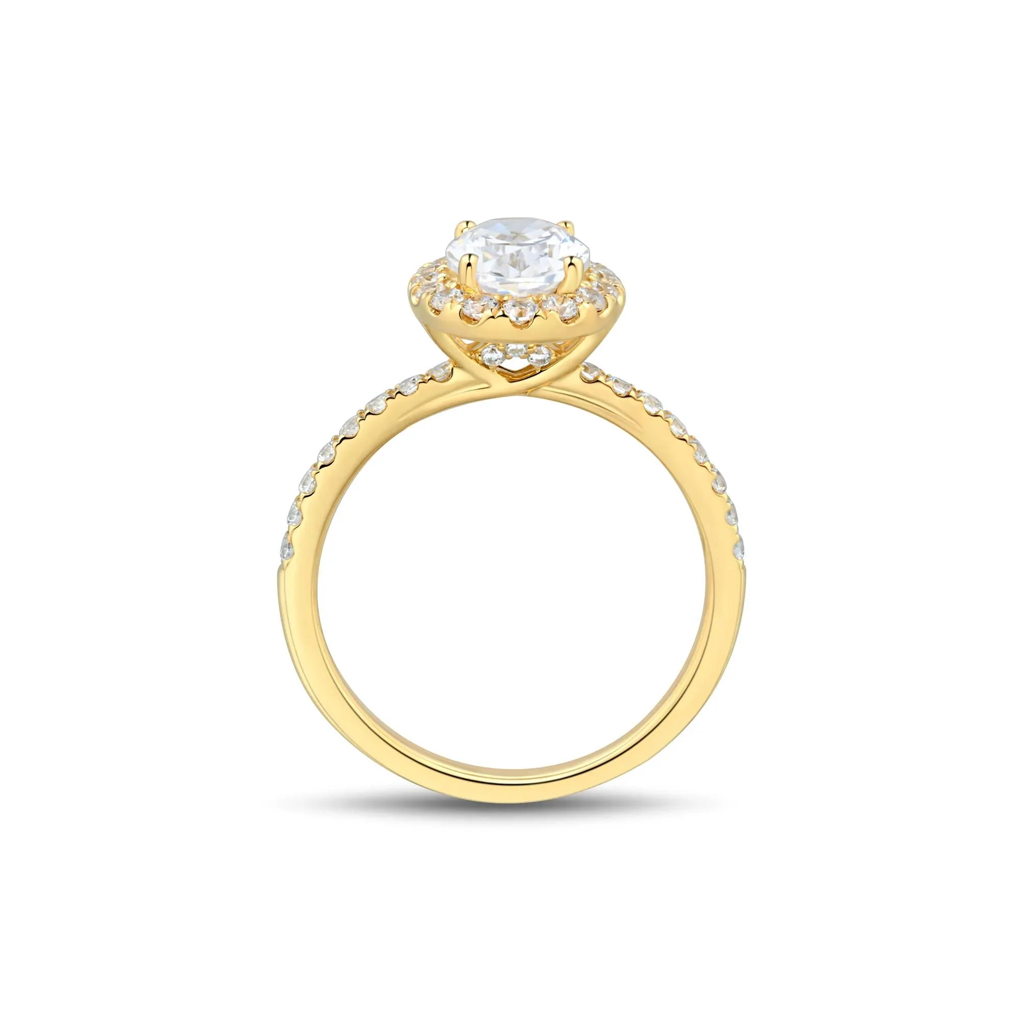 2 CT. Tw. Lab Grown Diamond Oval Halo Engagement Ring 14K Yellow Gold Size 6 1.5mm - Image 2