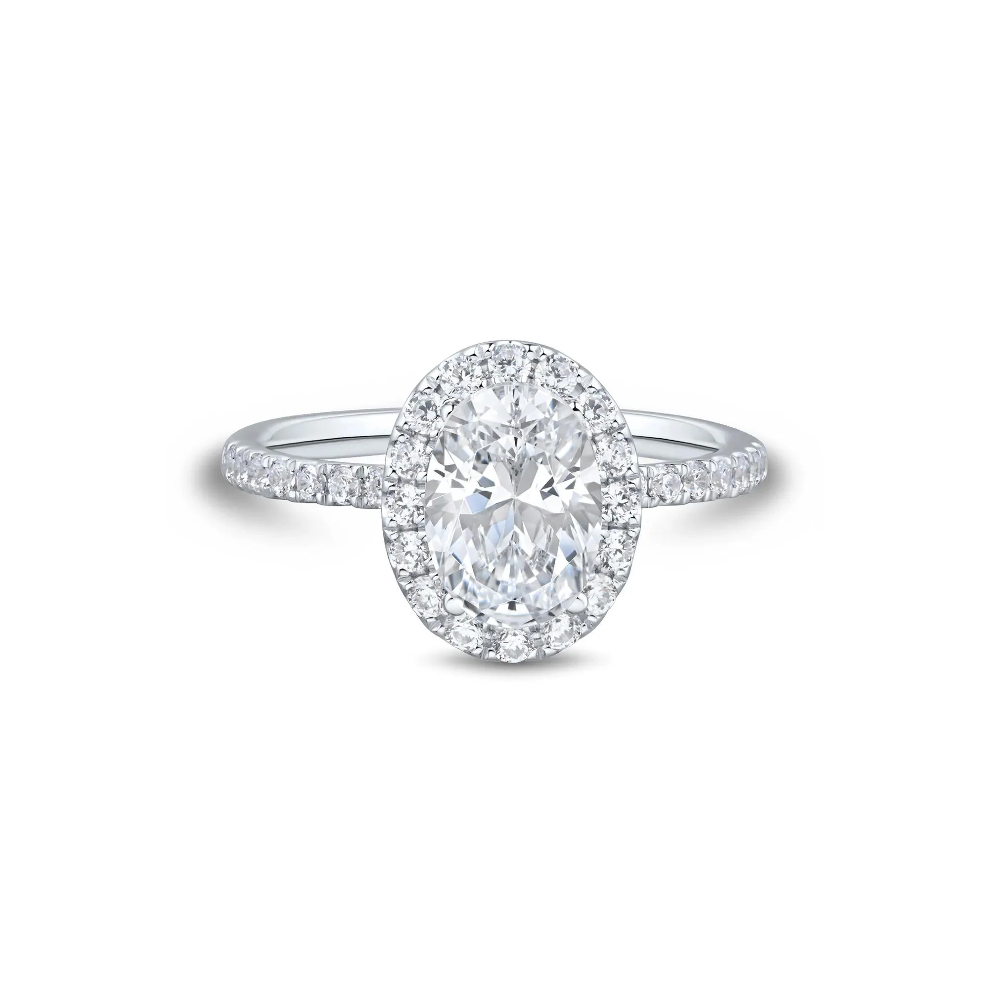 2 CT. Tw. Lab Grown Diamond Oval Halo Engagement Ring 14K White Gold Size 9 1.5mm