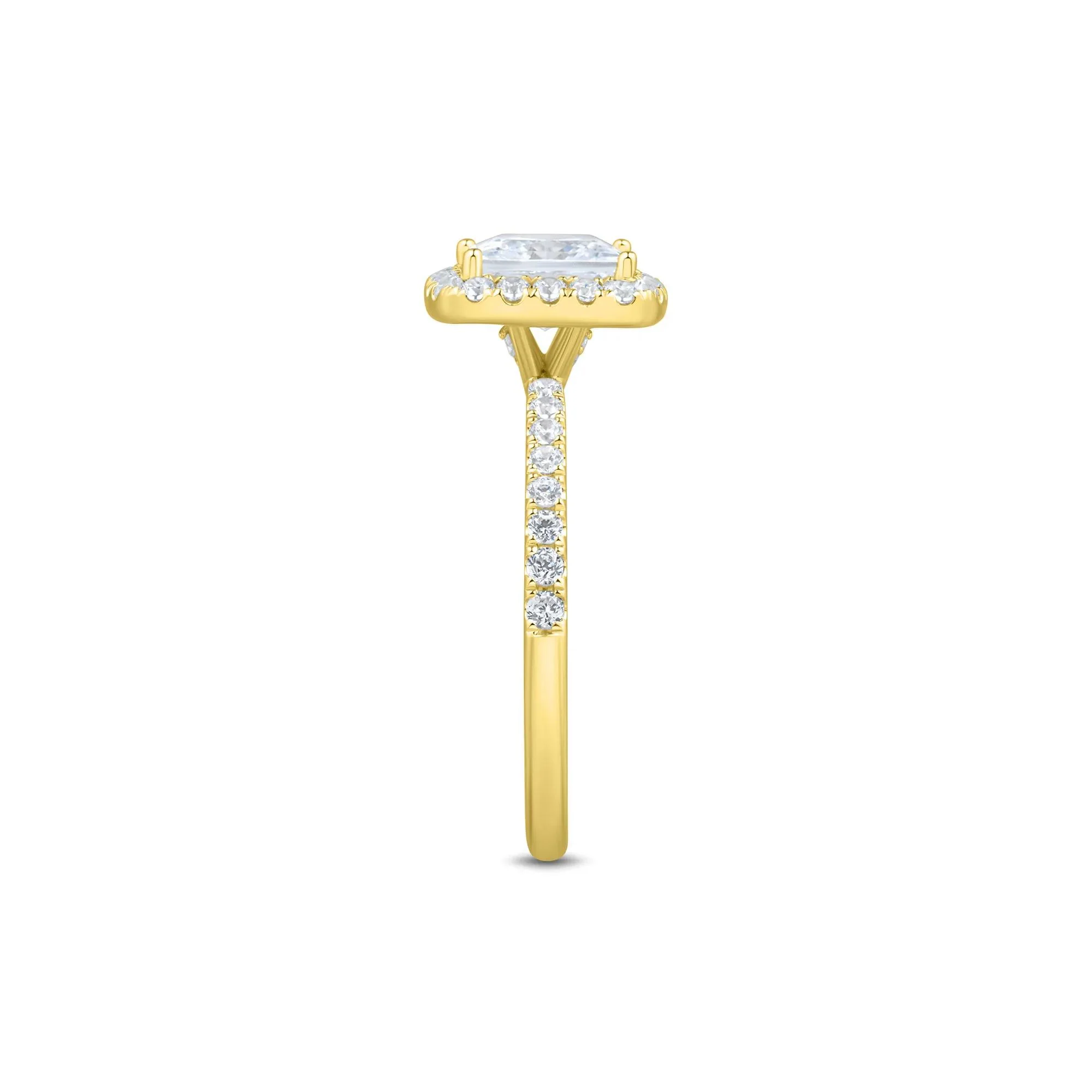 2 CT. Tw. Lab Grown Diamond Princess-Cut Halo Engagement Ring 14K Yellow Gold Round Brilliant Cut Size 8 1.5mm - Image 2