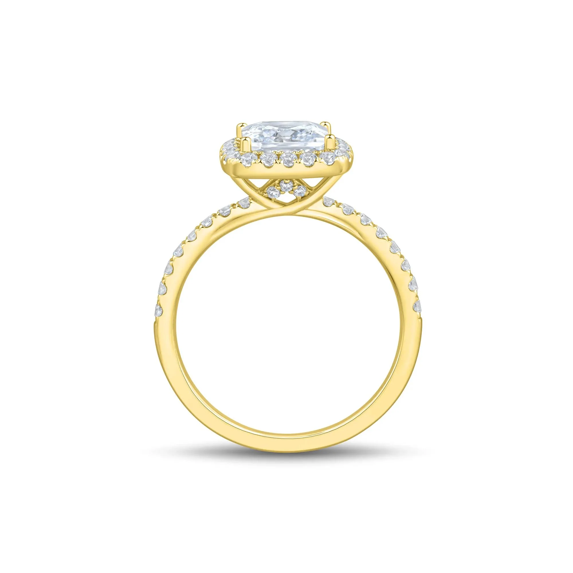 2 CT. Tw. Lab Grown Diamond Princess-Cut Halo Engagement Ring 14K Yellow Gold Round Brilliant Cut Size 8 1.5mm - Image 3