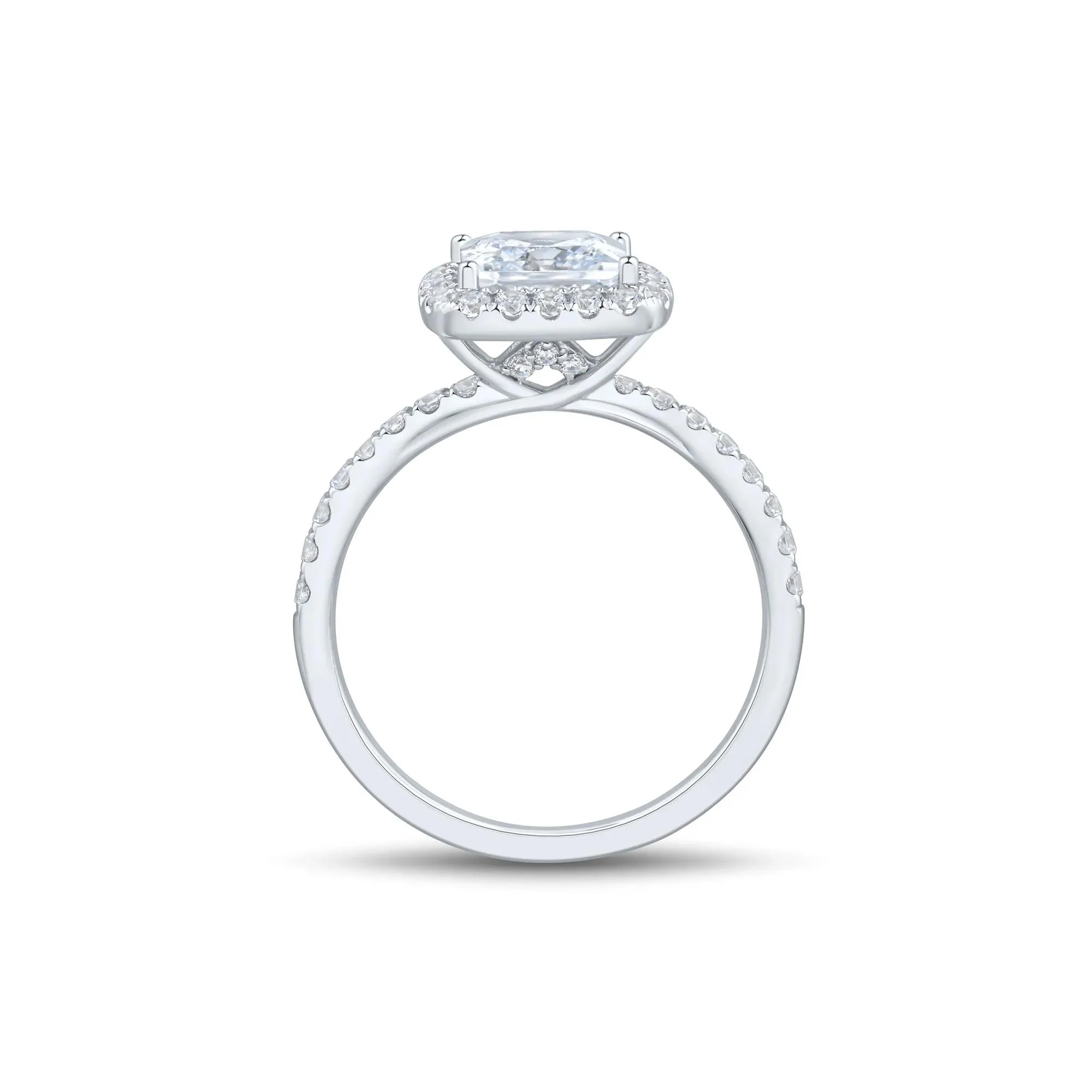 2 CT. Tw. Lab Grown Diamond Princess-Cut Halo Engagement Ring 14K White Gold Round Brilliant Cut Size 6 1.5mm - Image 3